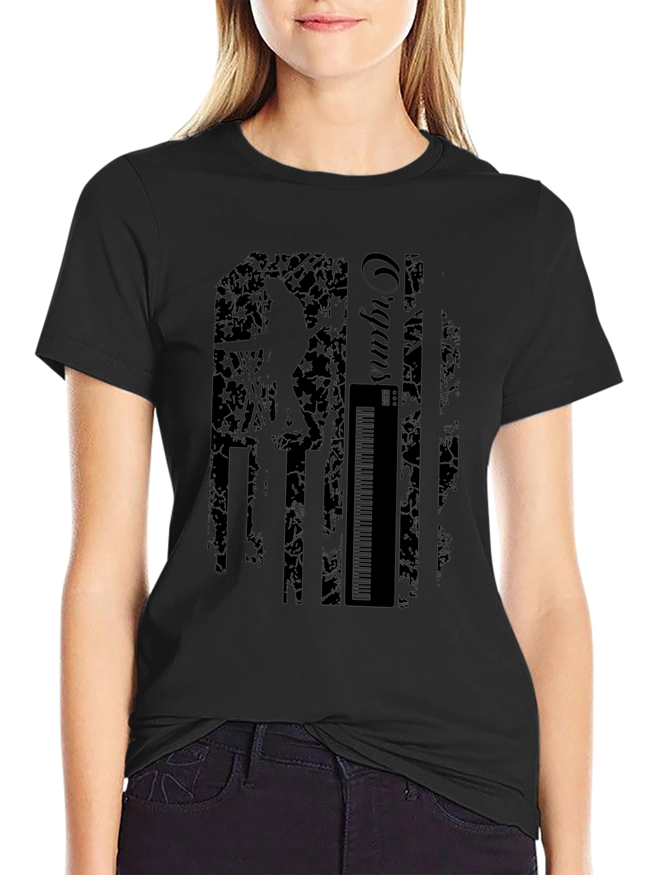Black Organist American Flag Style Black T-Shirt view 2