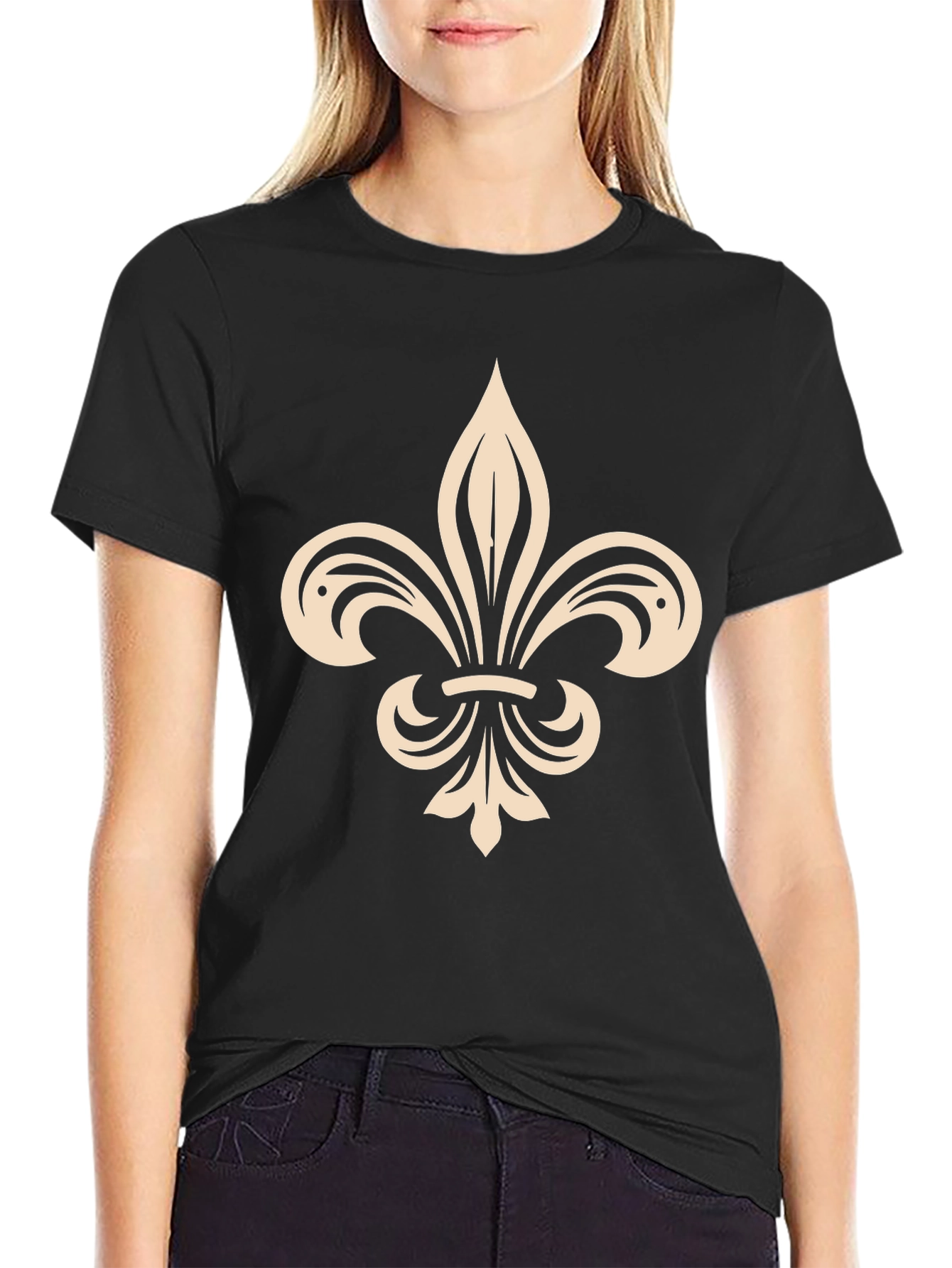 Black Fleur-de-lis Graphic Tee - Stylish Casual Wear view 2