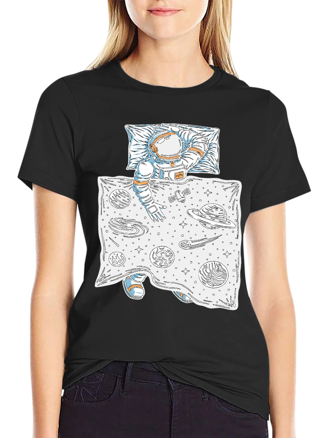 Black Astronaut Sleeping in Space Tee view 2