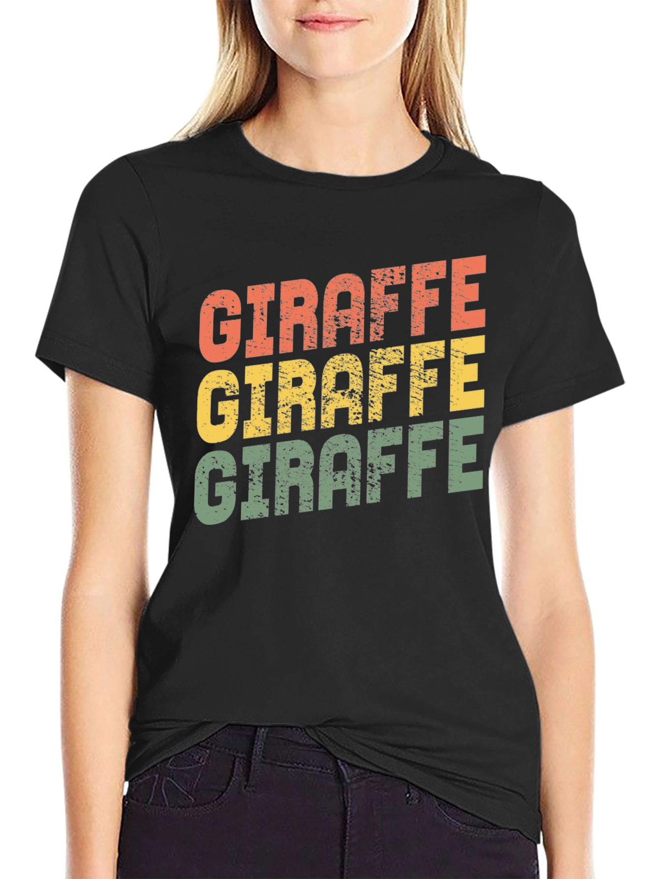 Black Retro Giraffe T-Shirt - Vintage Style Graphic Tee view 2