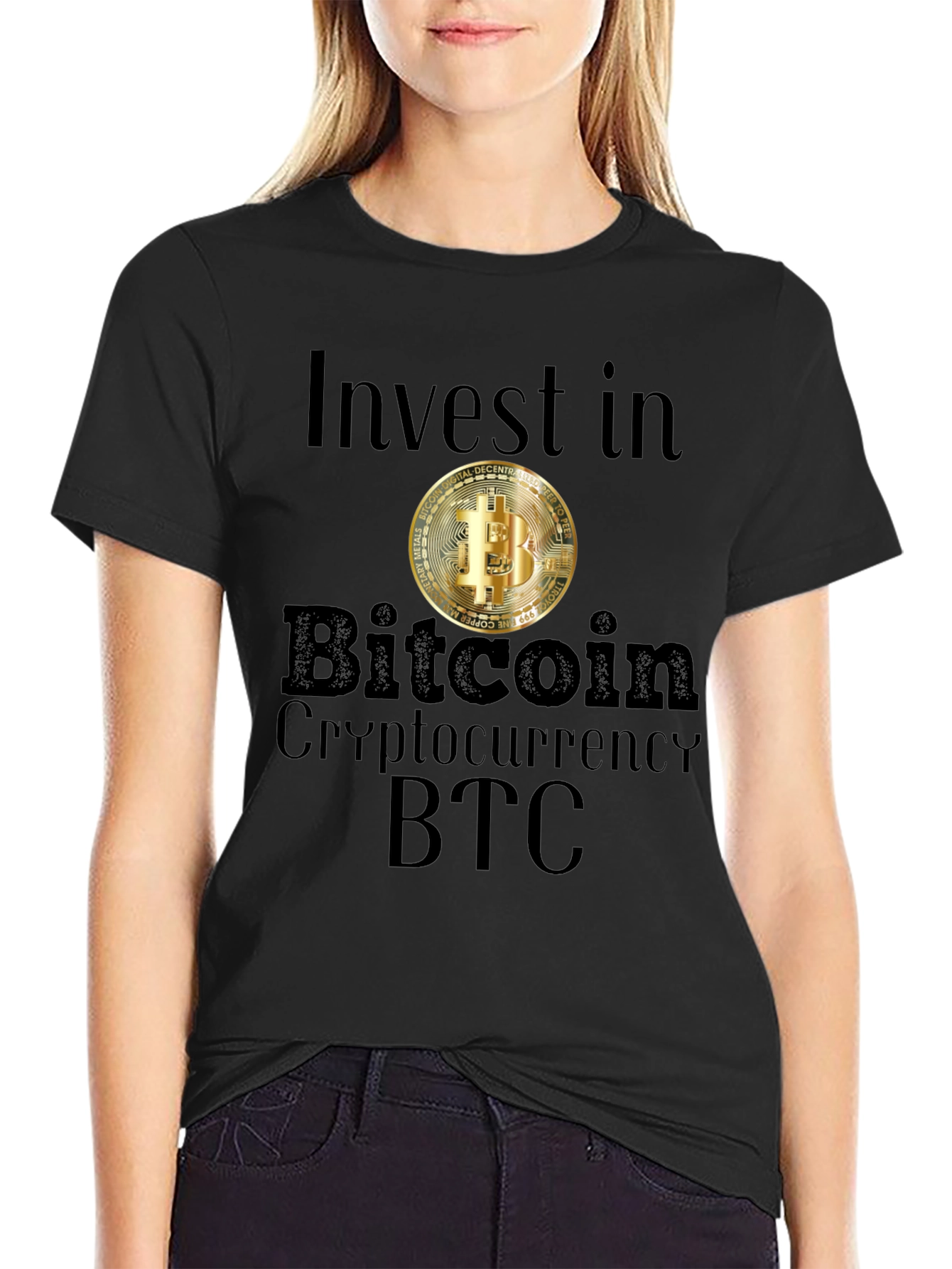 Black Invest in Bitcoin T-Shirt Crypto BTC view 2