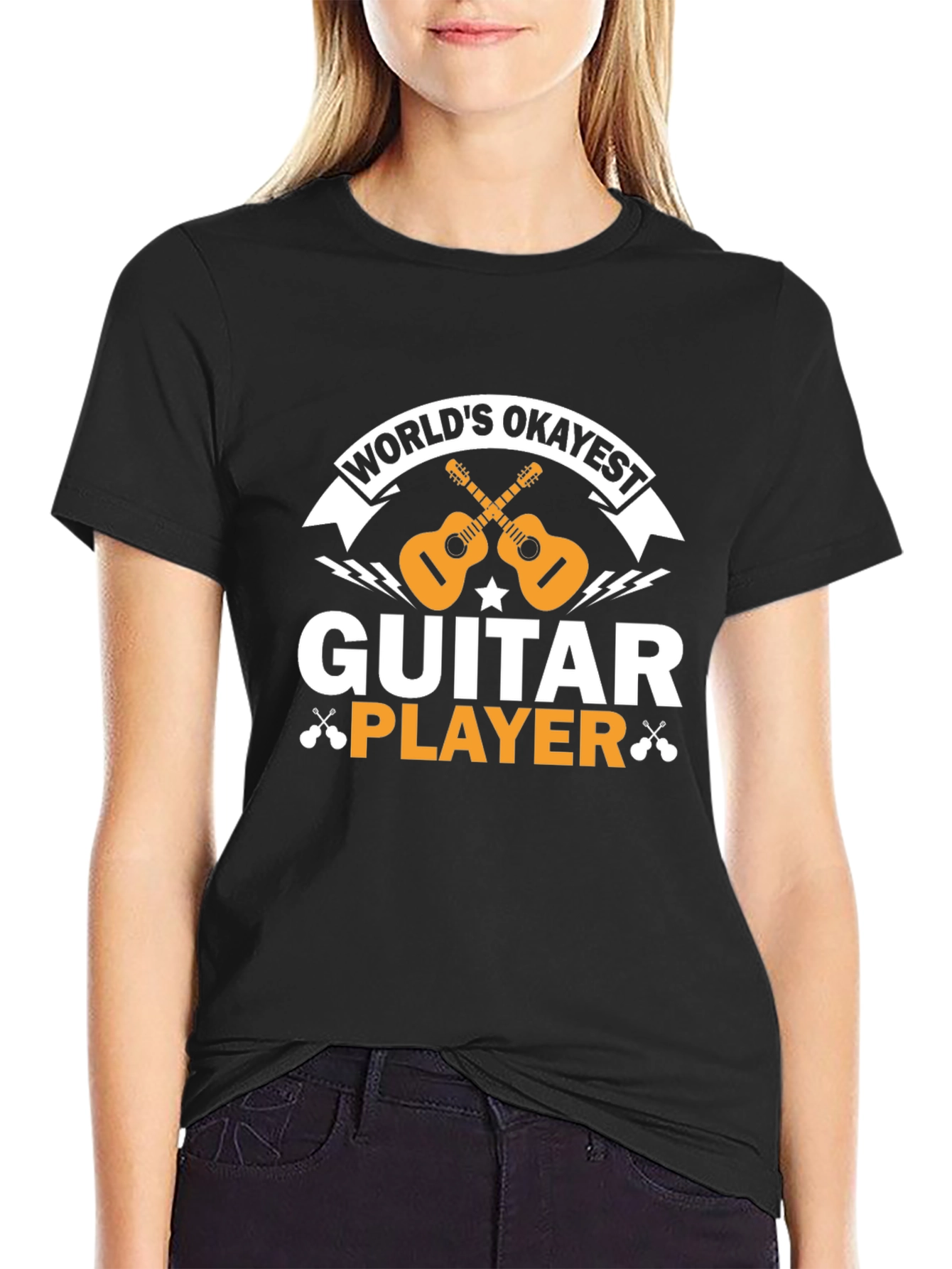 Black World's Okayest Guitar Player Black T-Shirt view 2