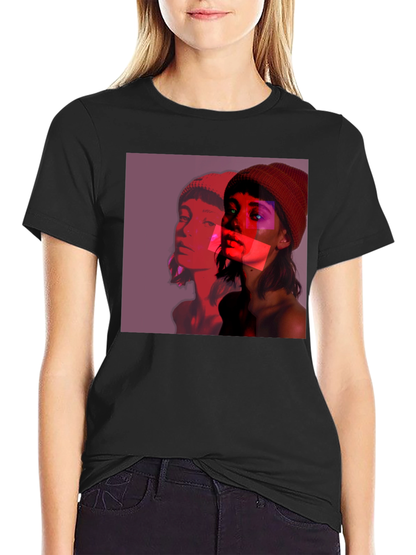 Abstract Portrait Graphic Tee - Black Crew Neck - 2