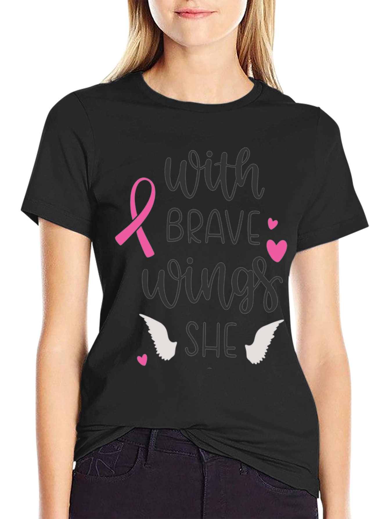 Black Brave Wings Breast Cancer Awareness T-Shirt view 2
