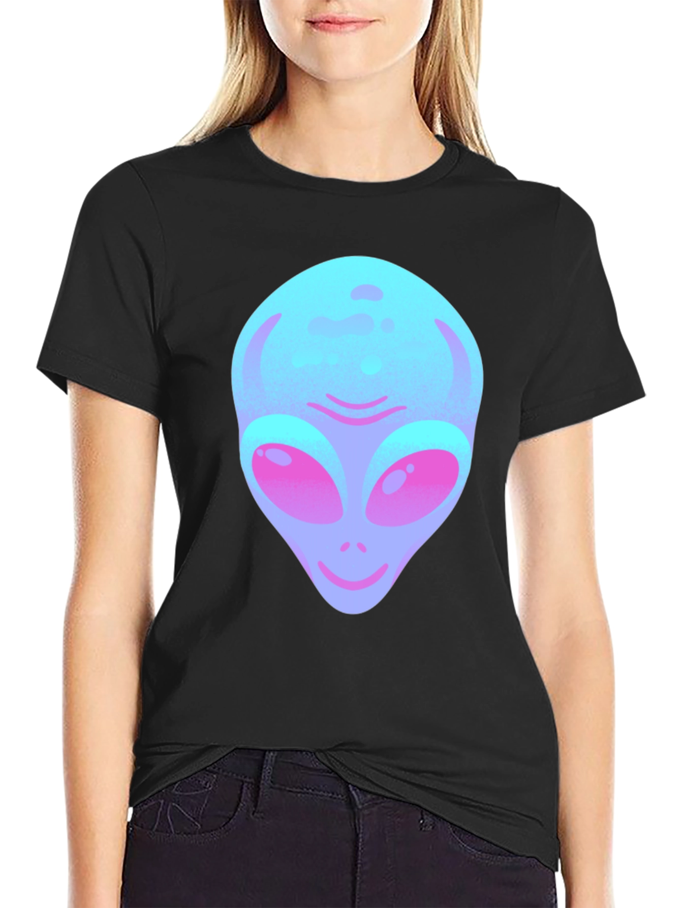 Black Alien Graphic Tee - Black Cotton Blend view 2