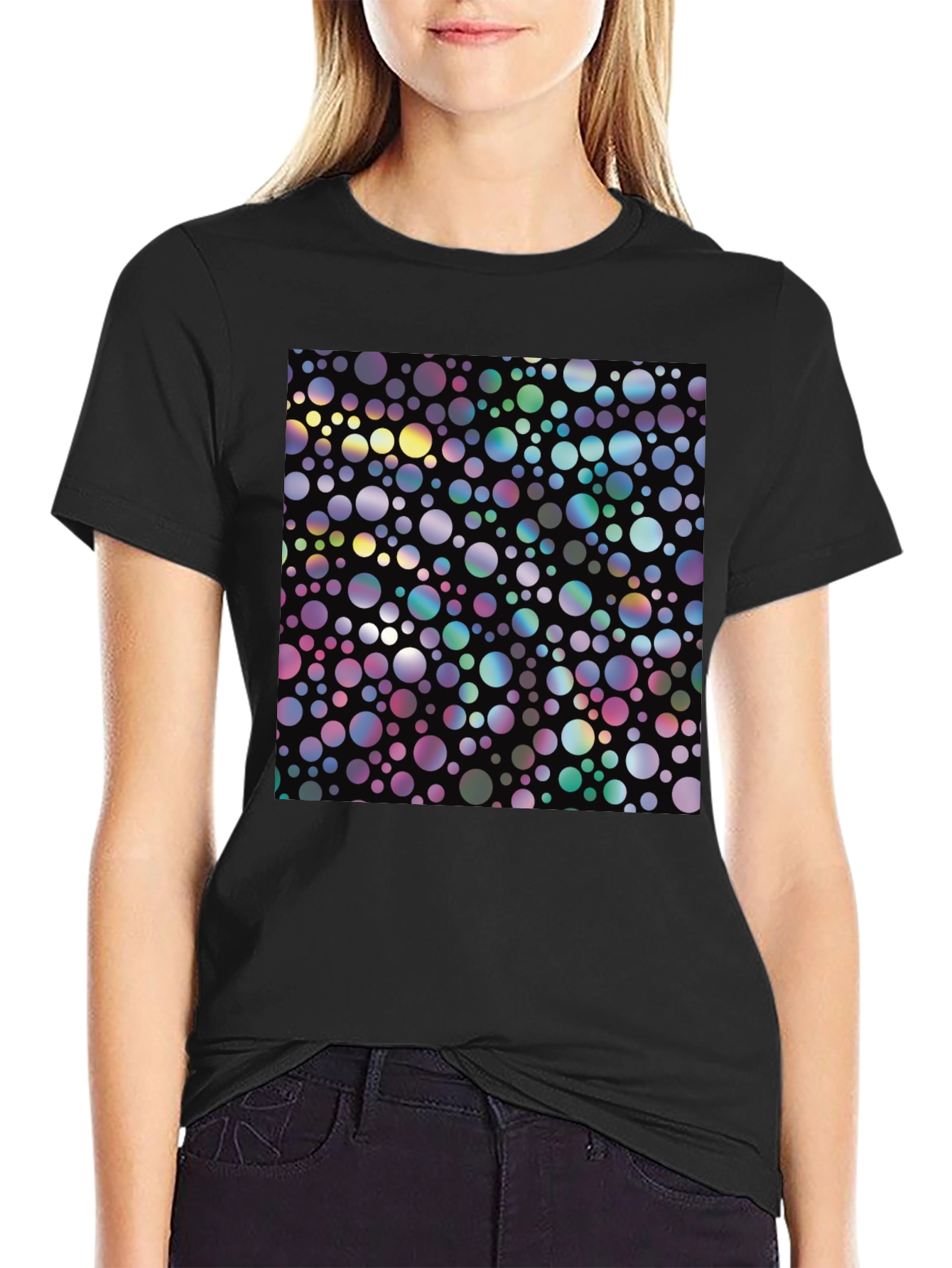 Black Colorful Circle Pattern Black T-Shirt view 2