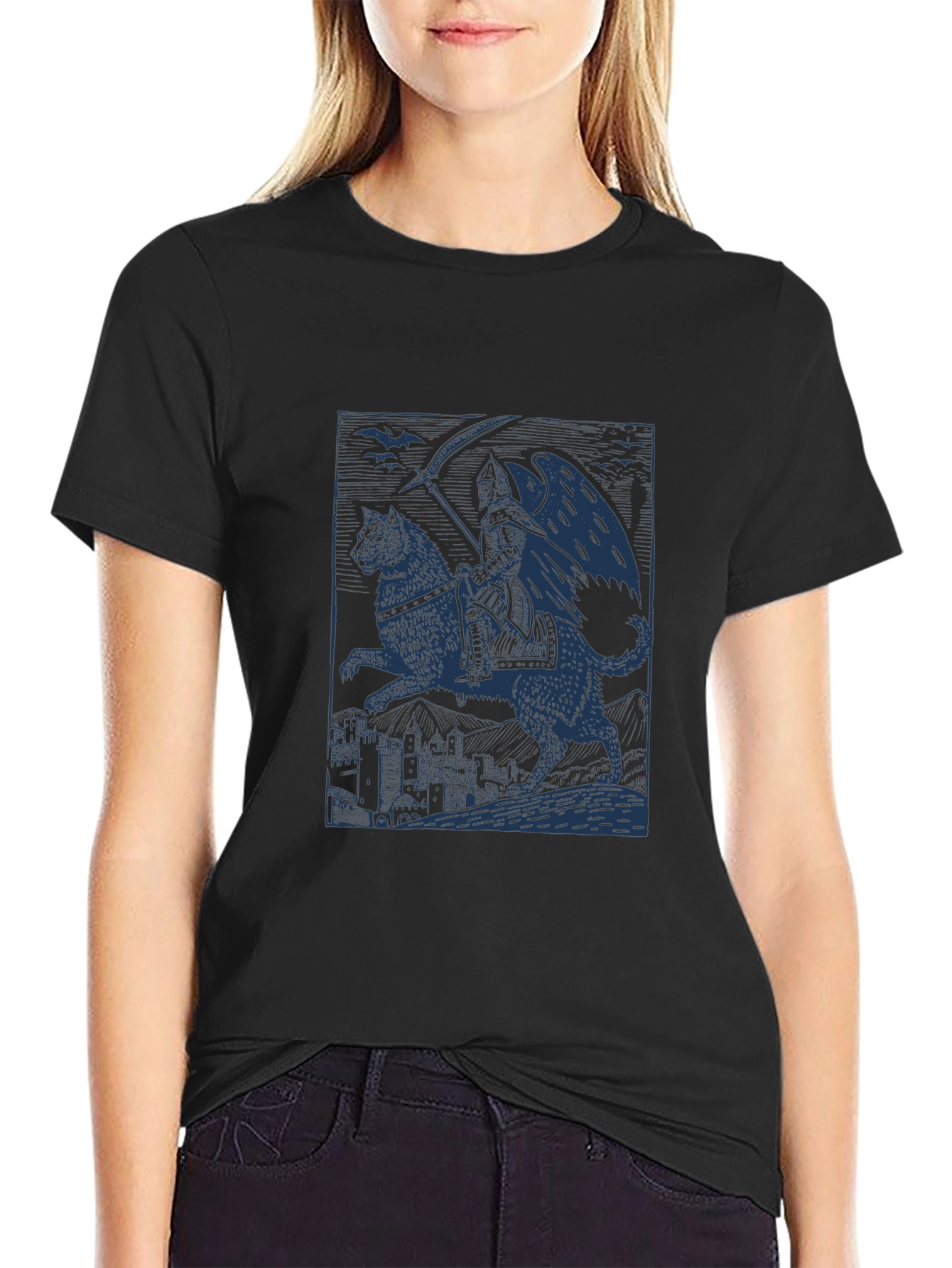 Grim Reaper Wolf Rider Graphic Tee - Black Cotton - 2