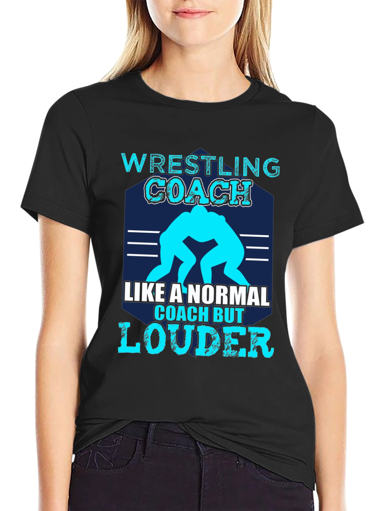 Black Wrestling Coach T-Shirt - Like a Normal Coach, But Louder! view 2