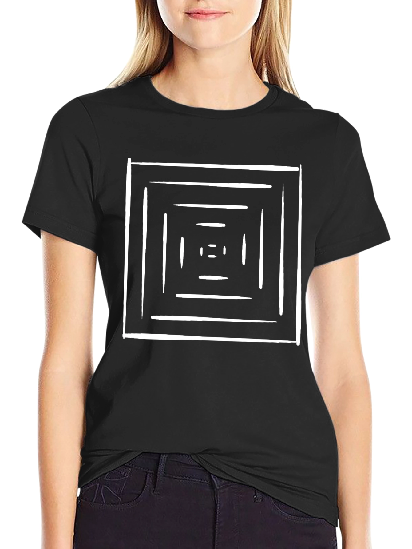 Black Optical Illusion Tee - Square Vortex Design view 2