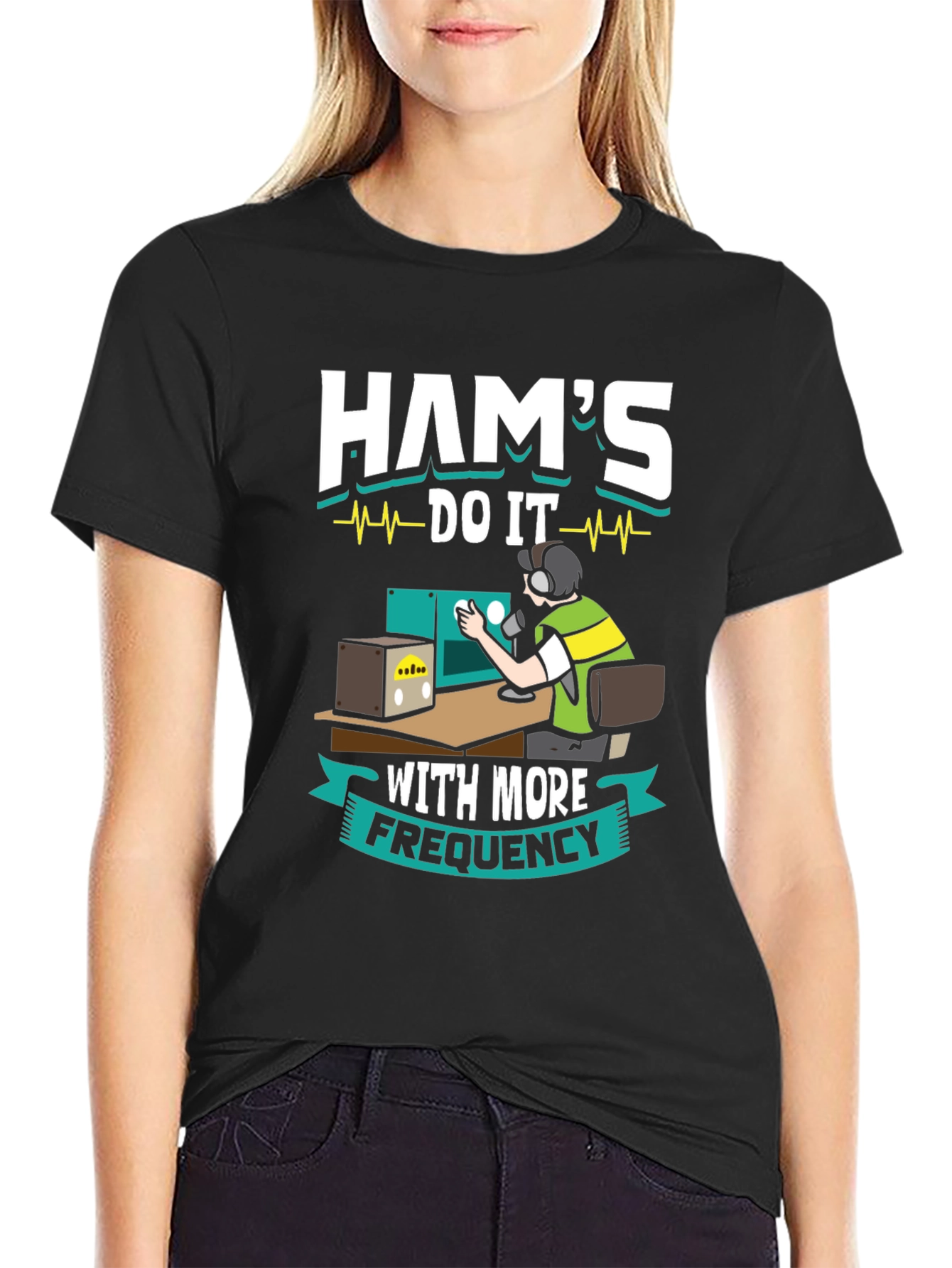 Black Ham Radio Operator Funny Graphic T-Shirt view 2