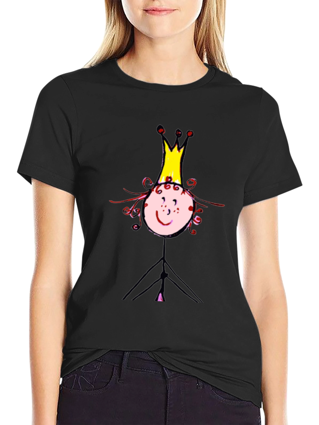 Black Fun Princess Stick Figure Graphic Tee view 2
