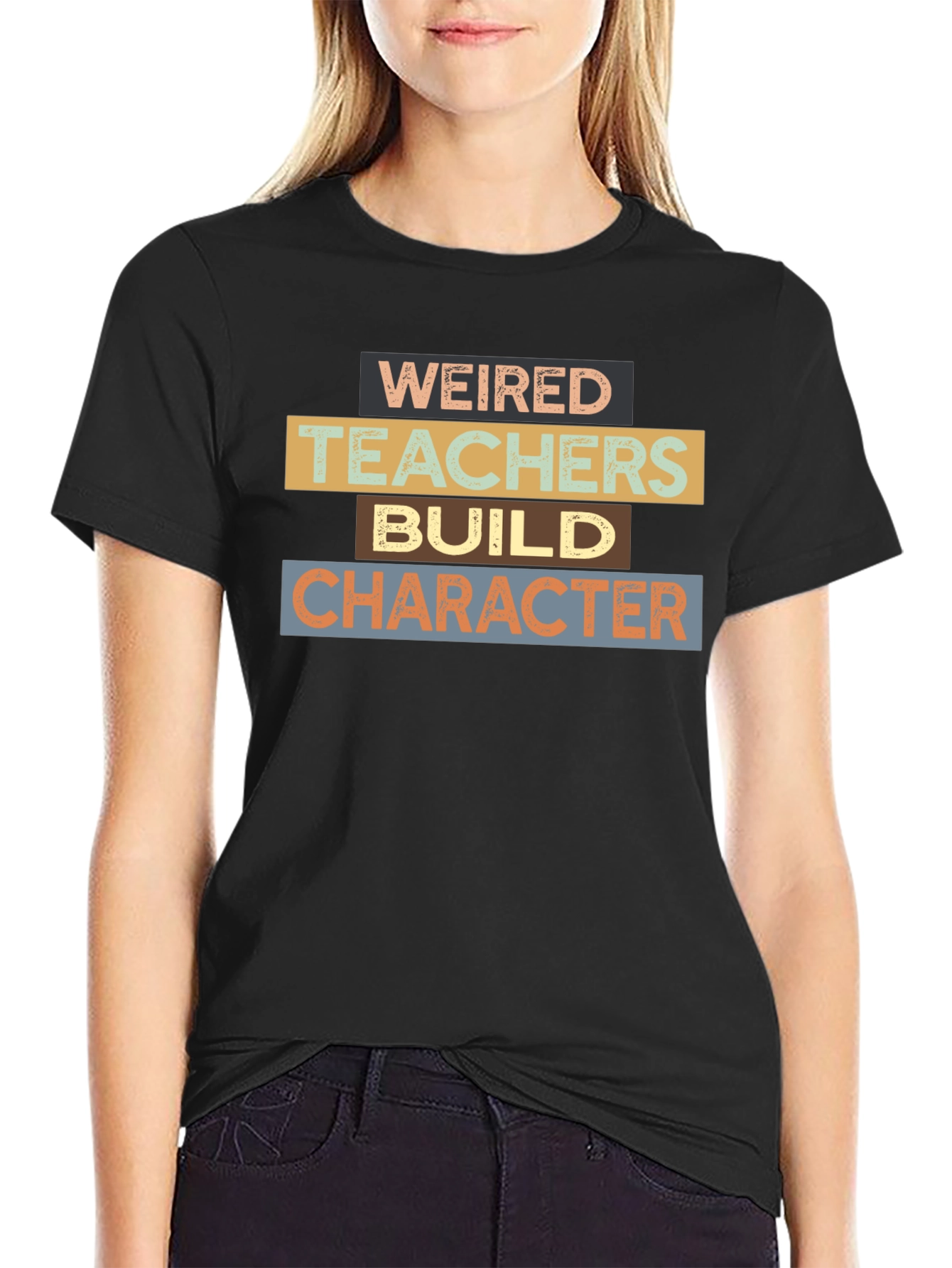 Black Weired Teachers Build Character Black T-Shirt view 2
