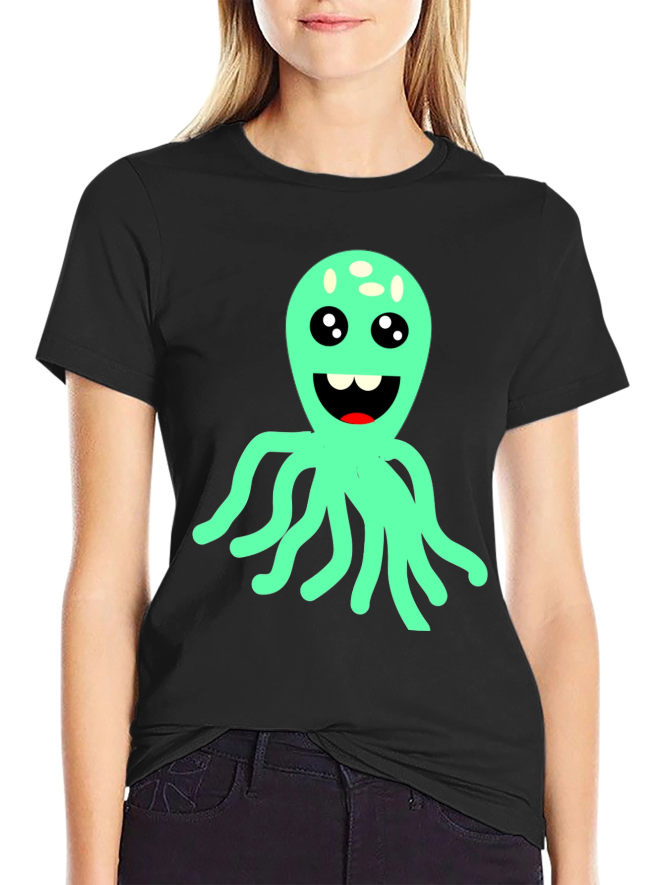 Black Cute Octopus Graphic T-Shirt - Black view 2