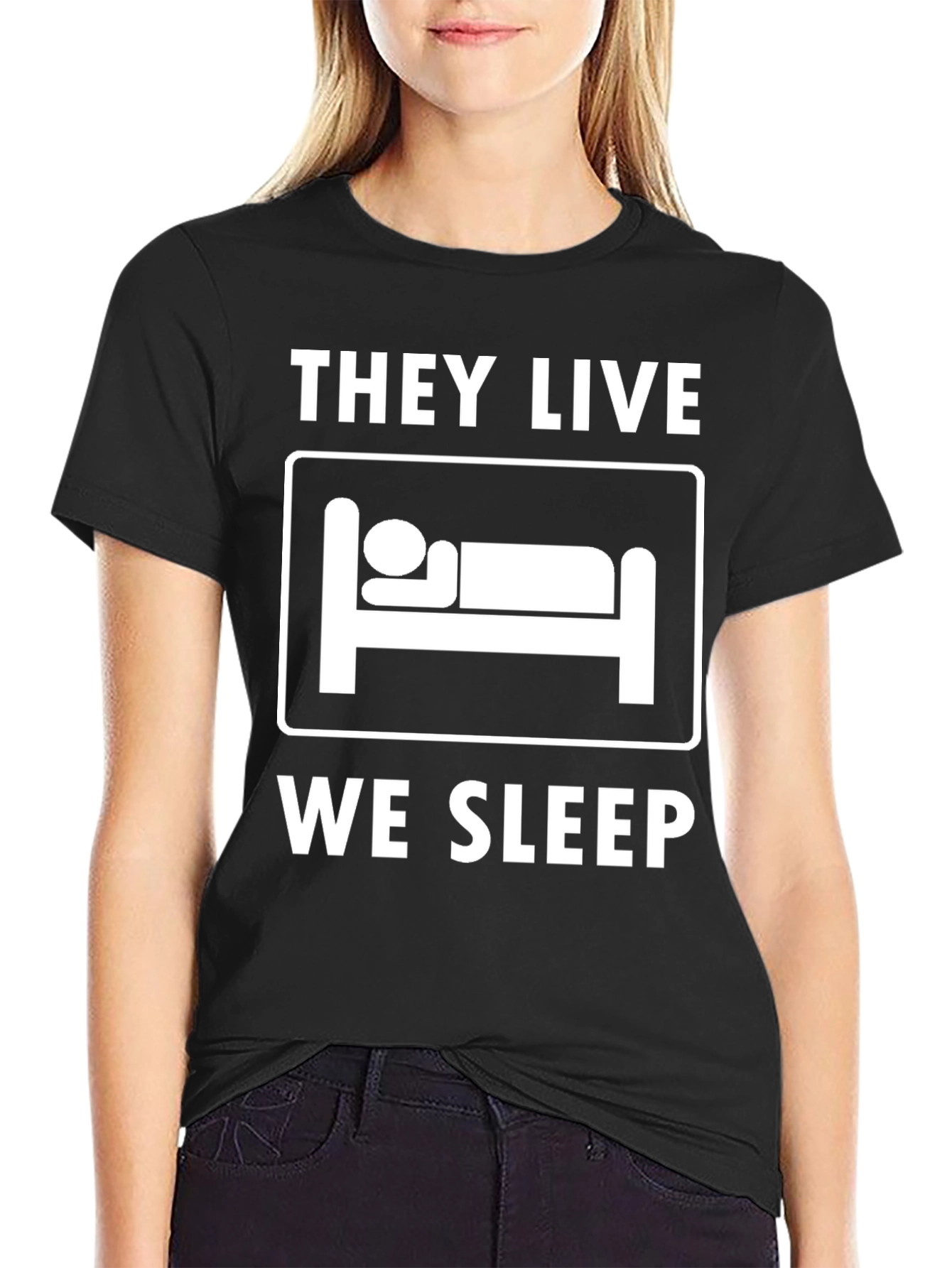 Black They Live We Sleep Graphic Tee - Cool Unisex Shirt view 2