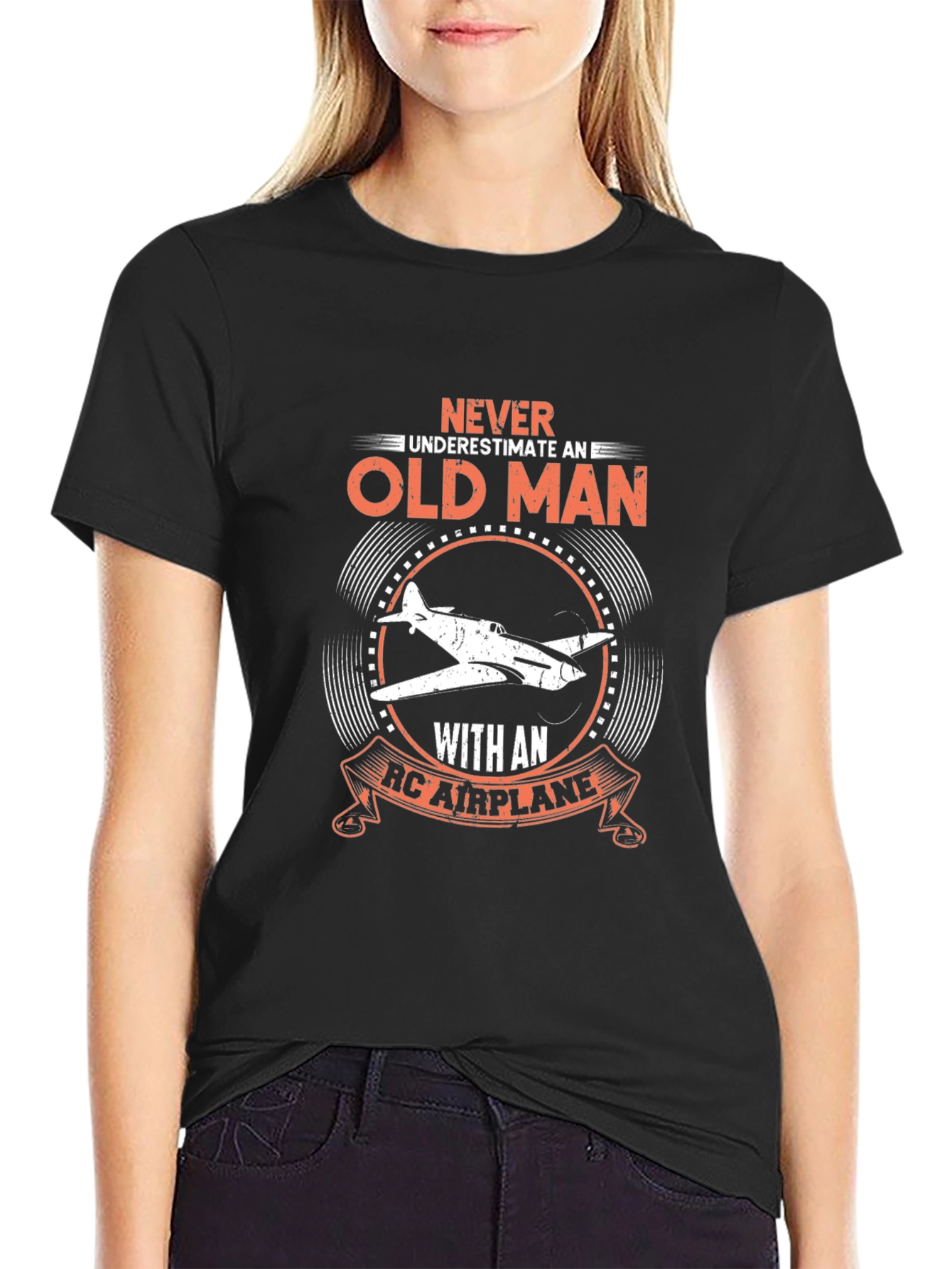 Black Old Man RC Airplane T-Shirt - Black view 2