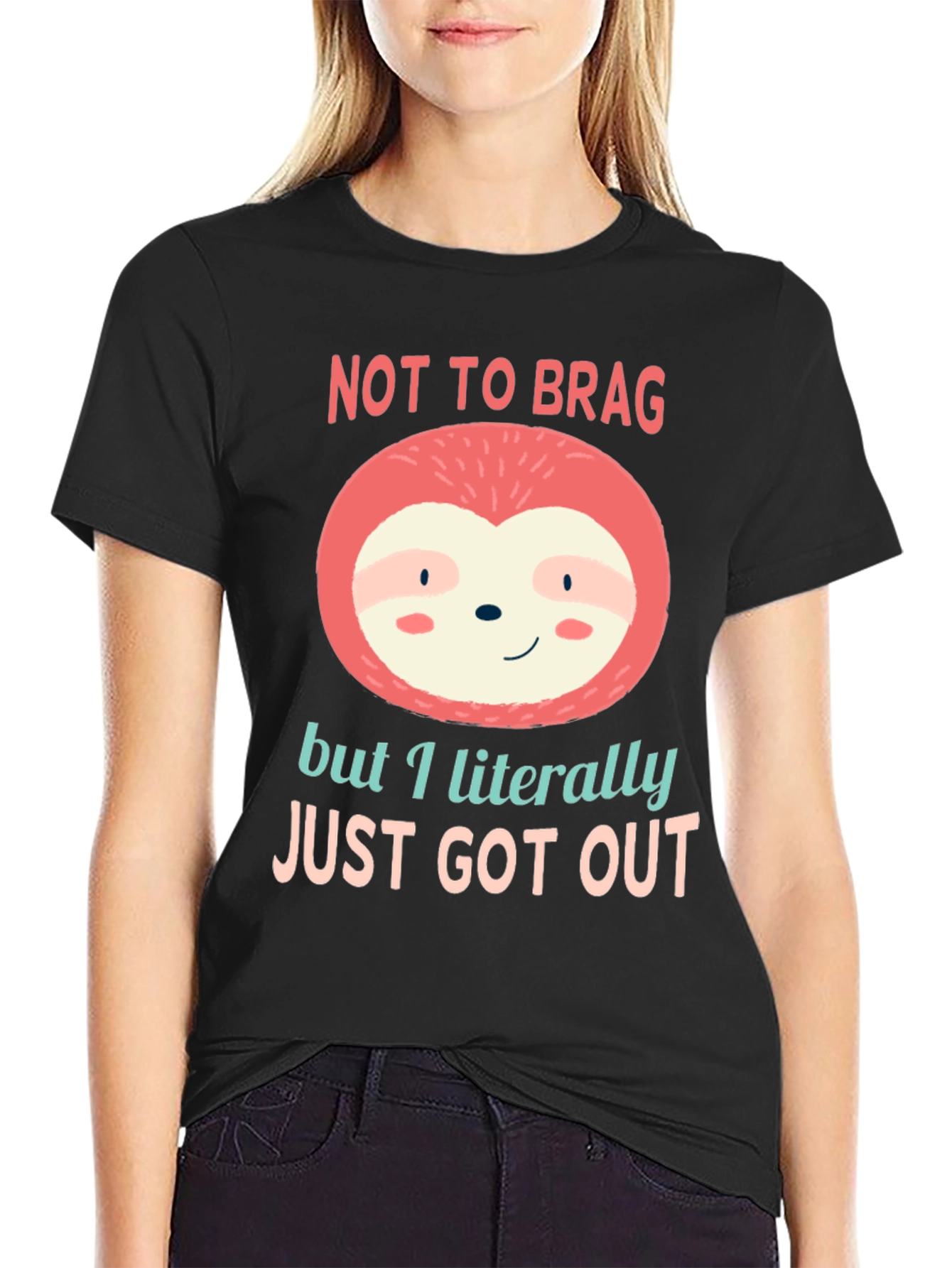 Black Not to Brag Sloth T-Shirt view 2