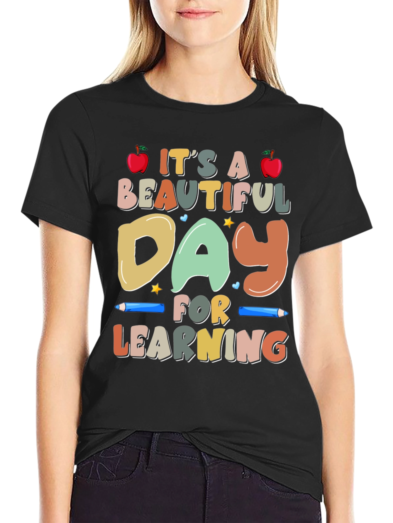 Black It's a Beautiful Day for Learning T-Shirt view 2
