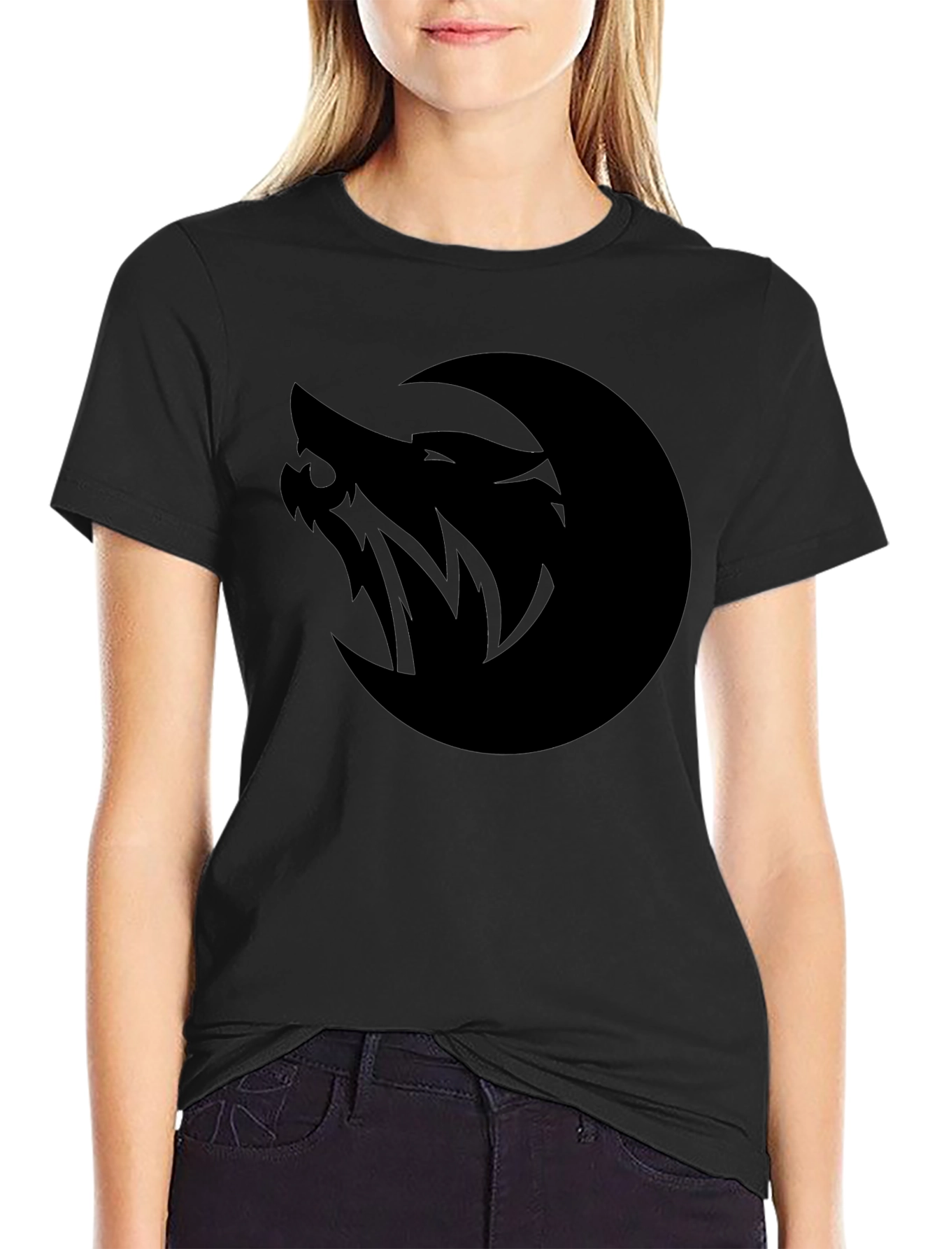 Black Wolf Moon Graphic Tee - Black Cotton T-Shirt view 2
