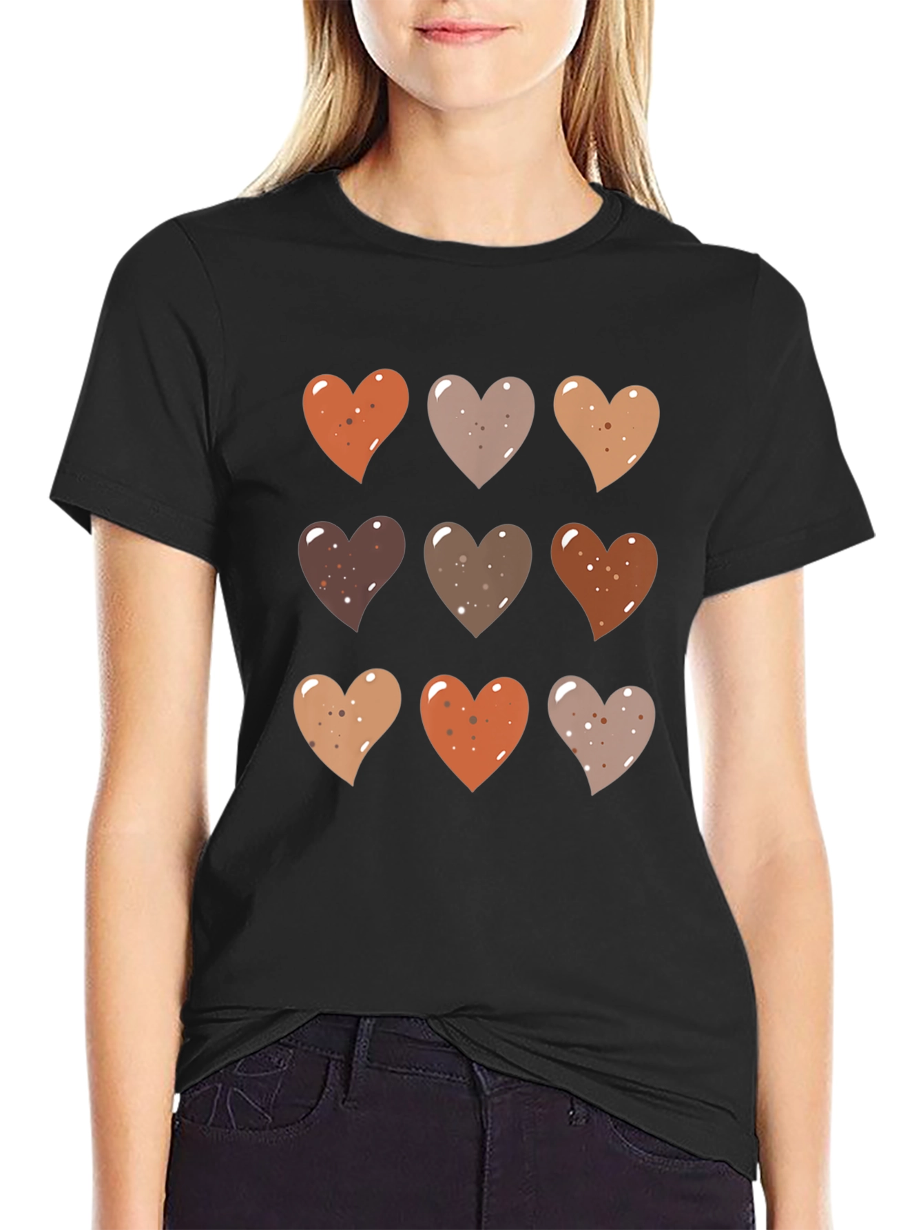 Black Heart Pattern T-Shirt - Stylish Casual Wear view 2