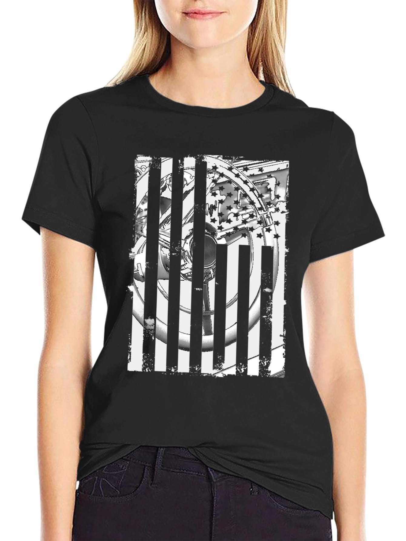 Black Patriotic Wheel T-Shirt view 2