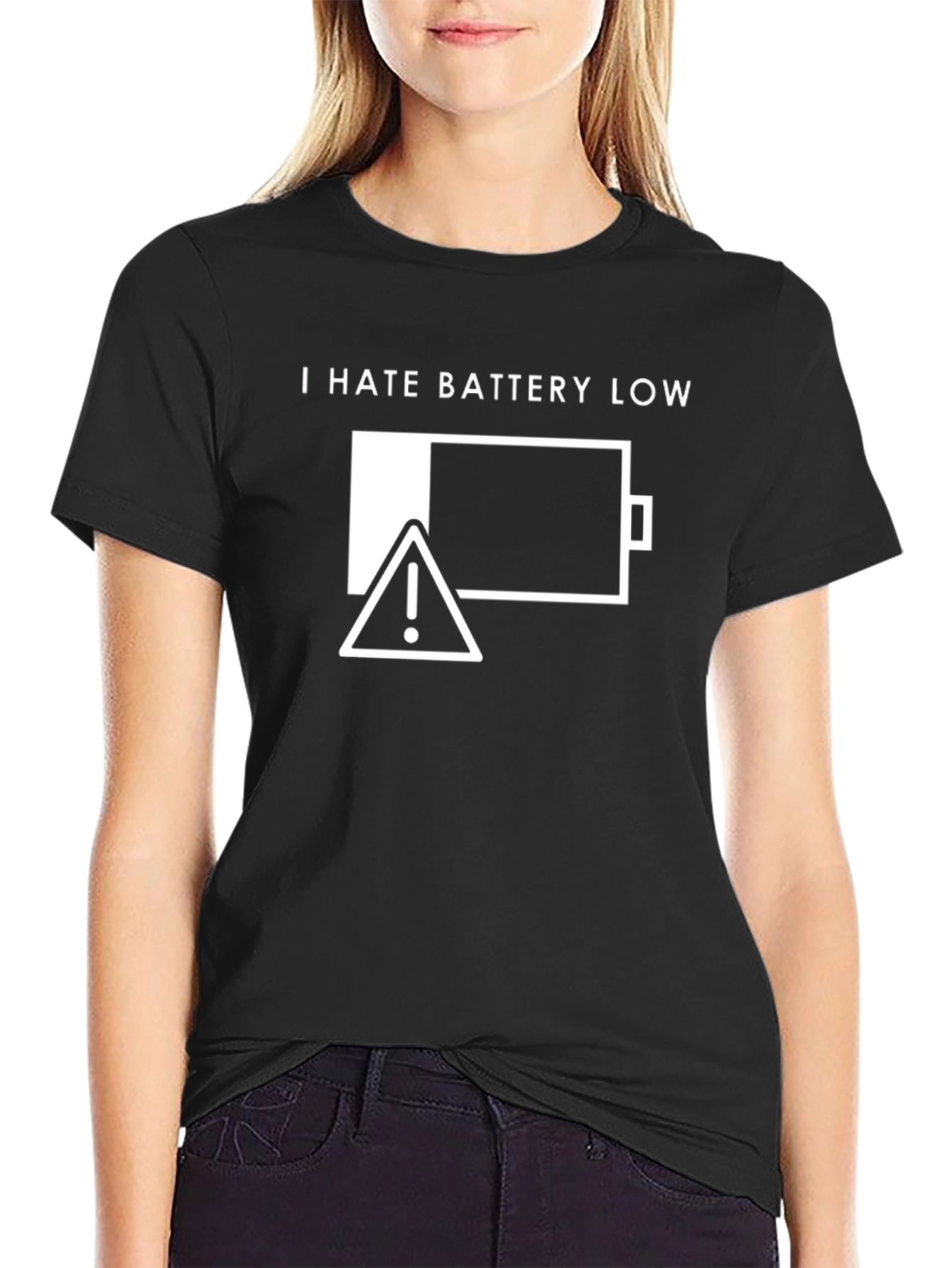 Black I Hate Battery Low T-Shirt - Funny Tech Humor Tee view 2