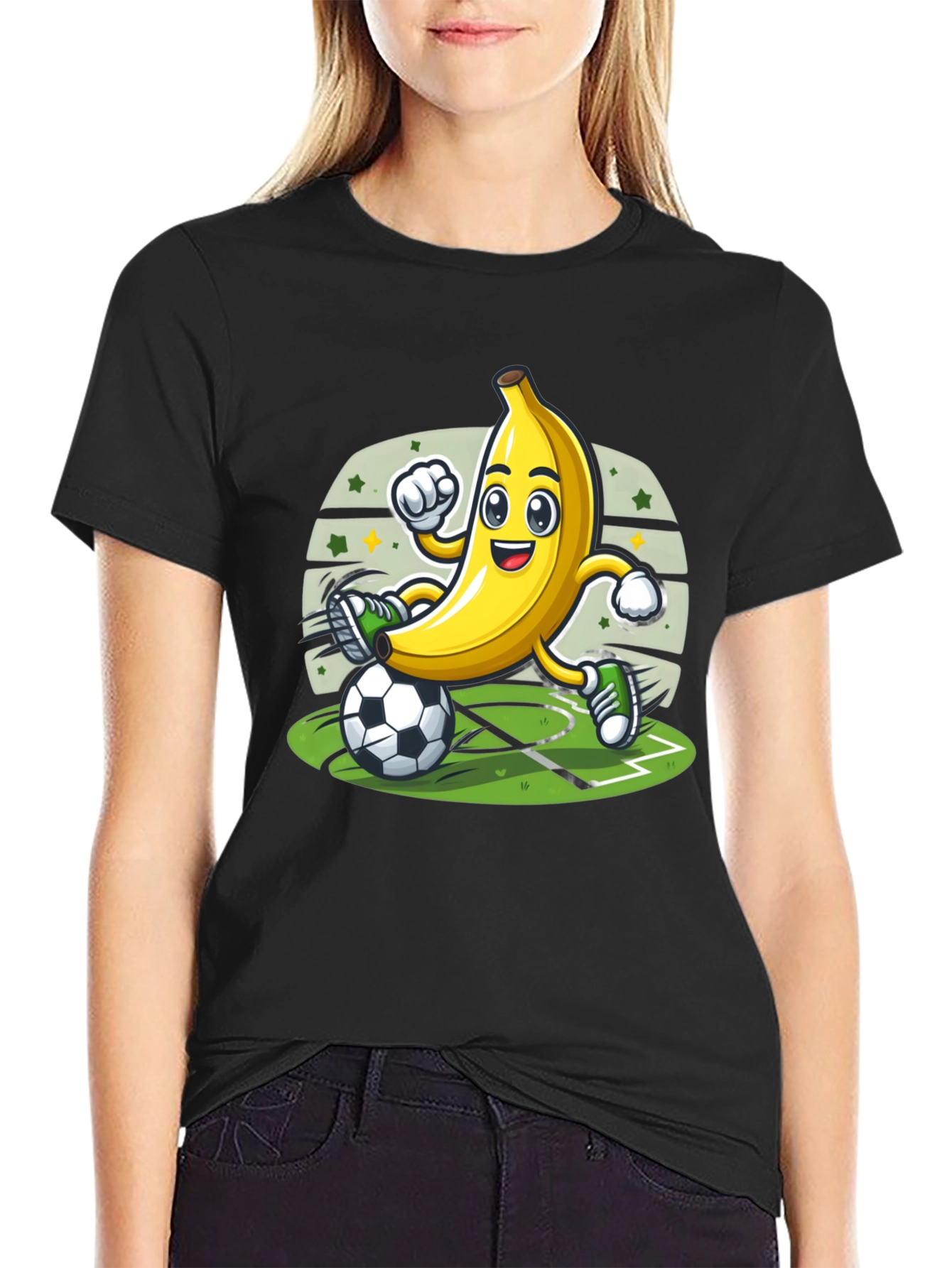 Black Funny Banana Soccer Player T-Shirt view 2