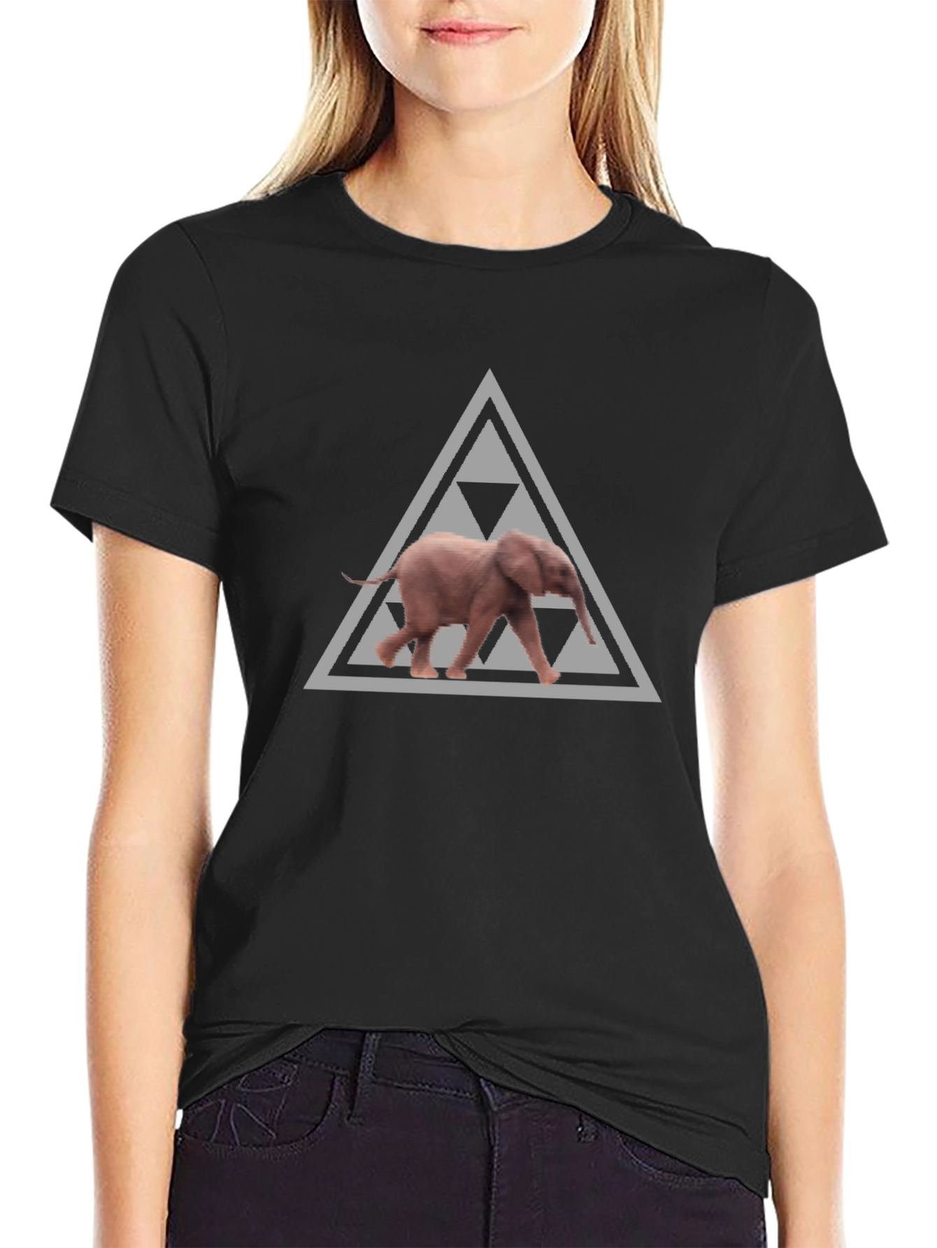 Black Elephant Triforce Graphic Print Black T-Shirt view 2