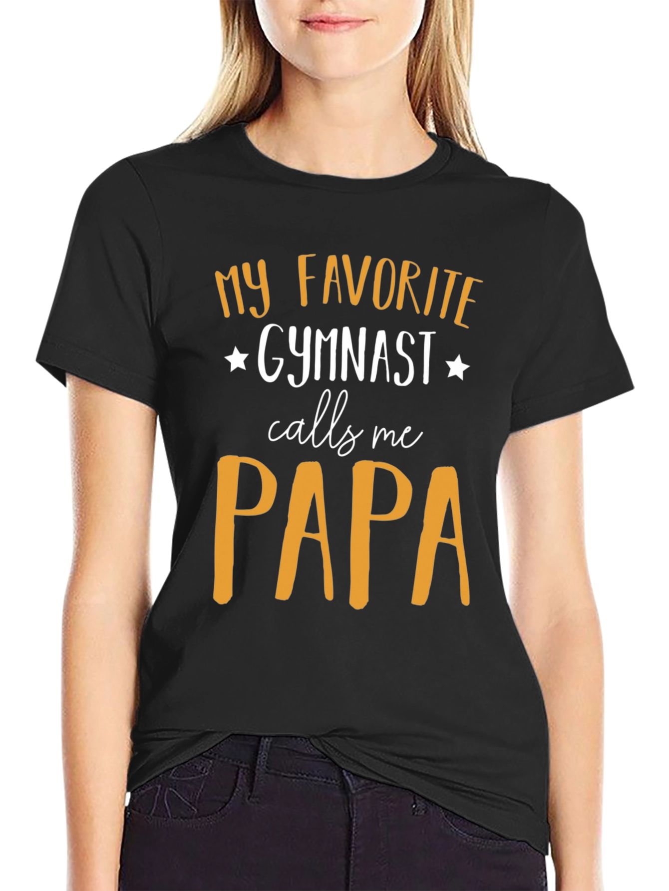 Black My Favorite Gymnast Calls Me Papa T-Shirt view 2