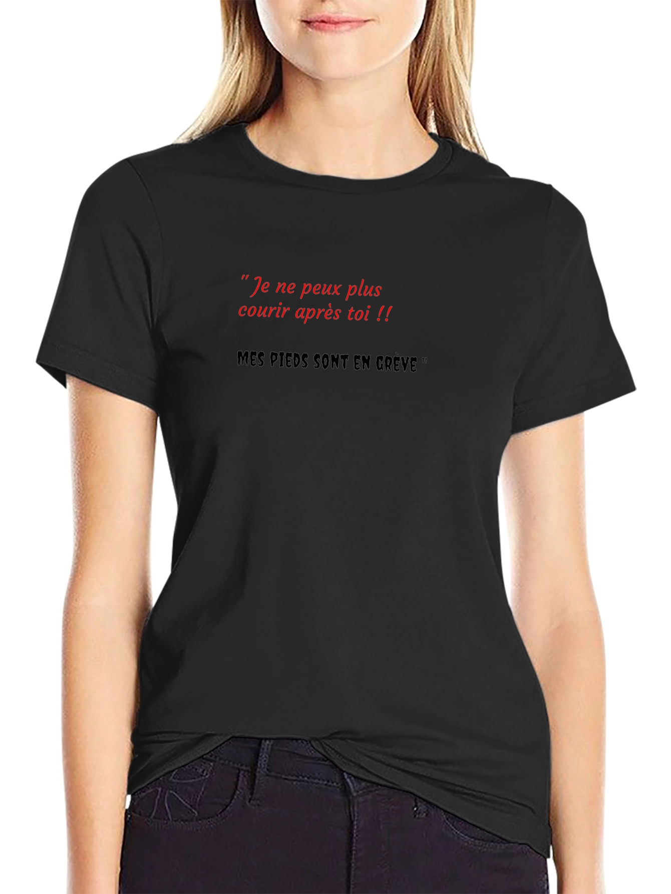 Black Funny French Phrase T-Shirt - "My Feet Are On Strike" view 2