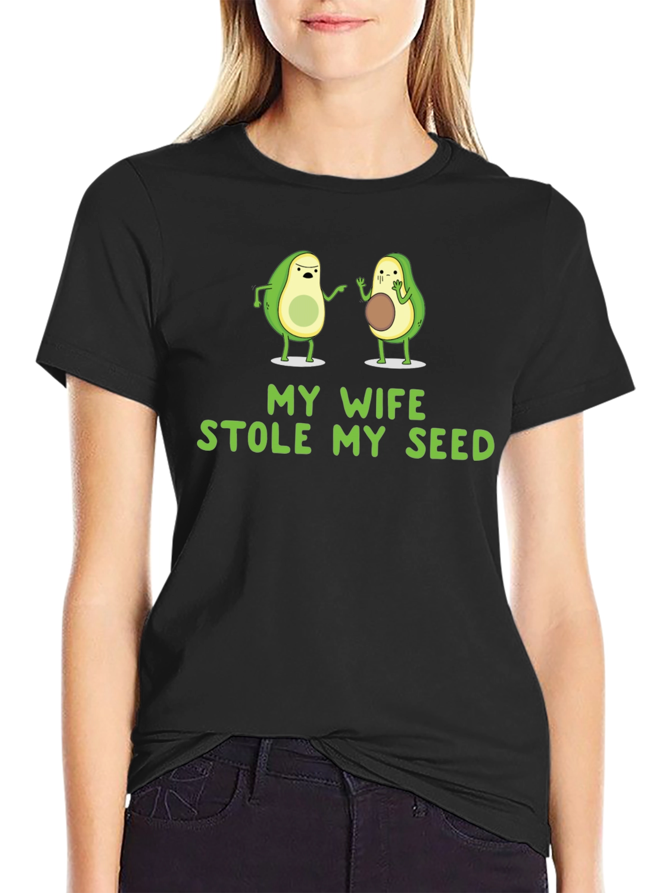 Black Funny Avocado T-Shirt - My Wife Stole My Seed view 2