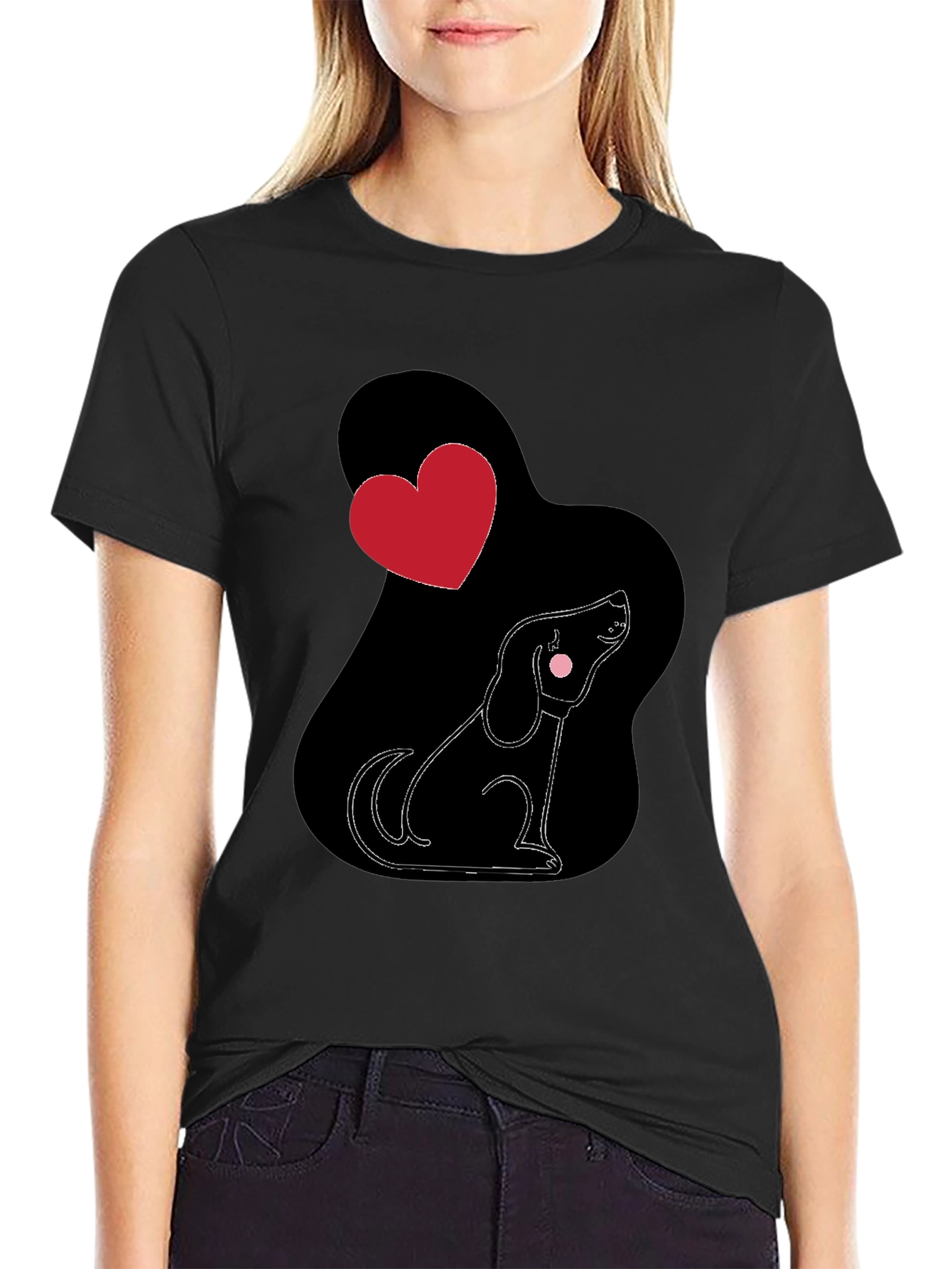 Black Dog Lover T-Shirt, Heart Design view 2