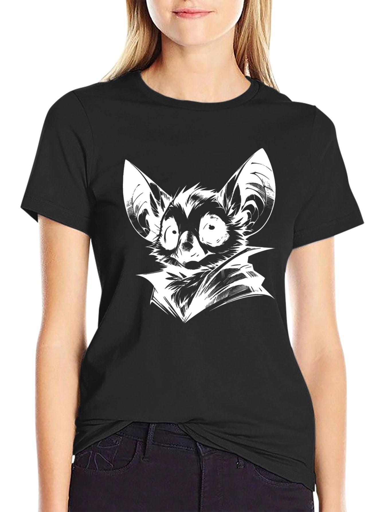 Black Bat Cartoon Graphic Print T-Shirt view 2