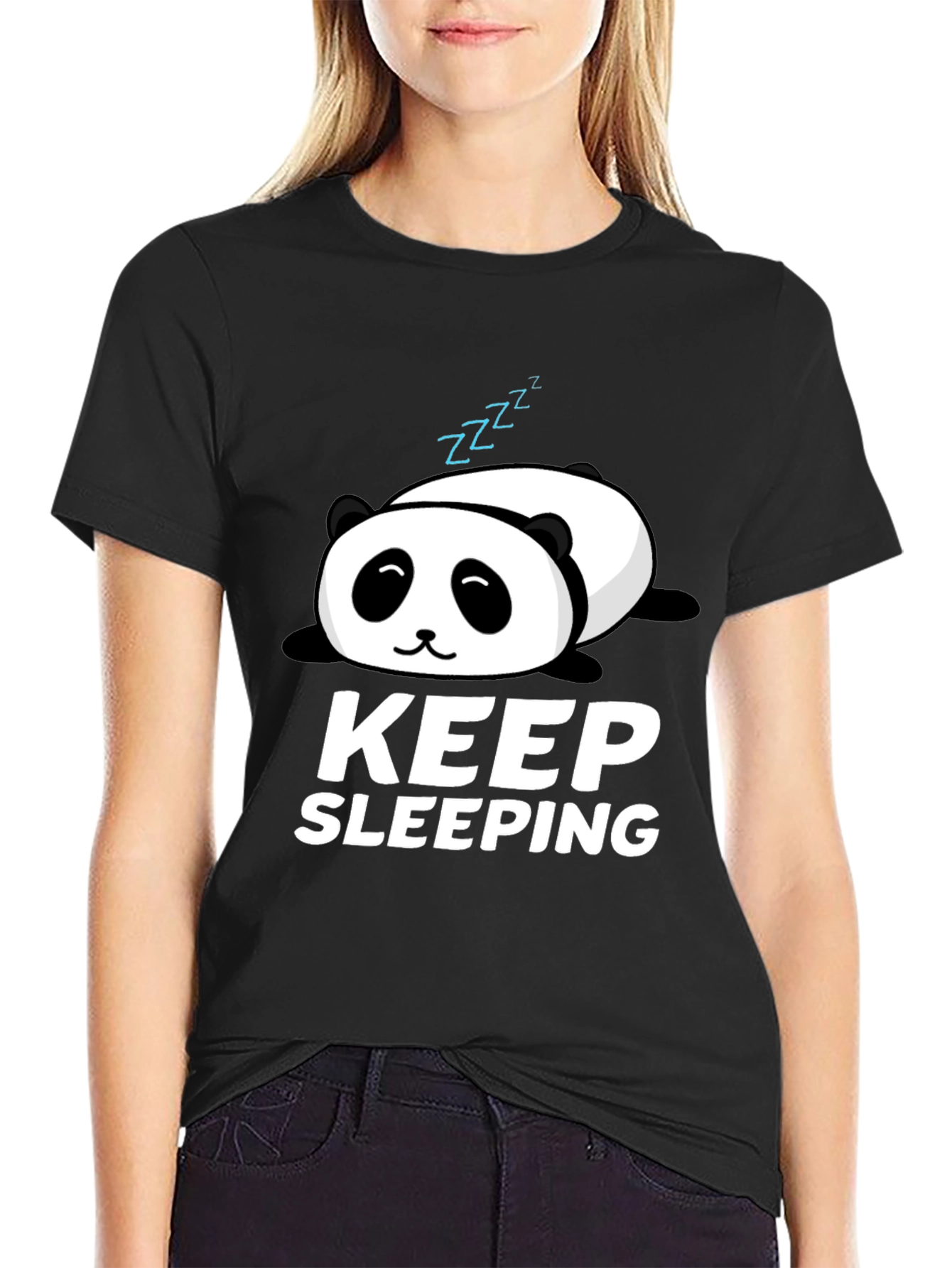 Black Keep Sleeping Panda Graphic T-Shirt - Relaxed Fit view 2