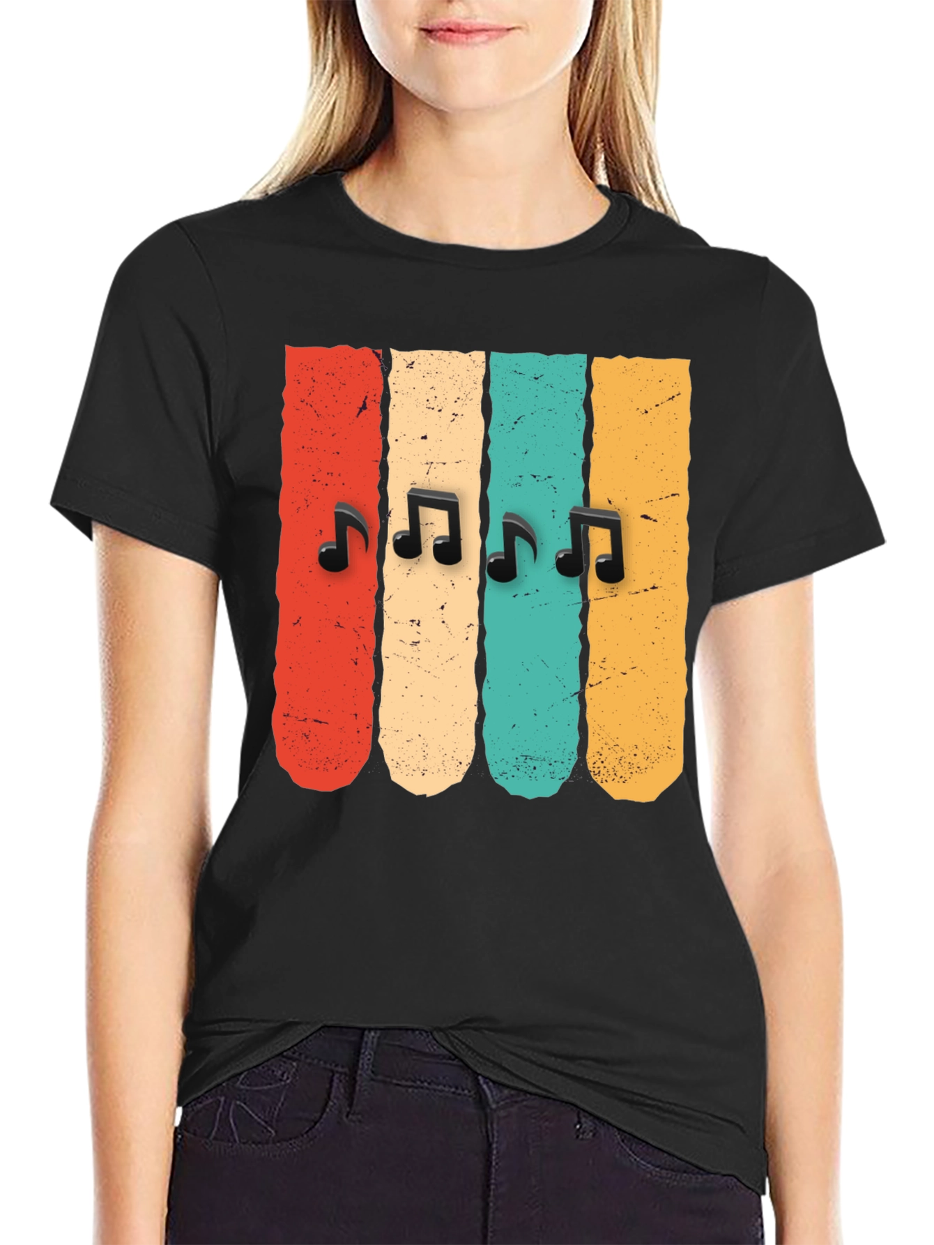 Black Retro Music Notes T-Shirt view 2