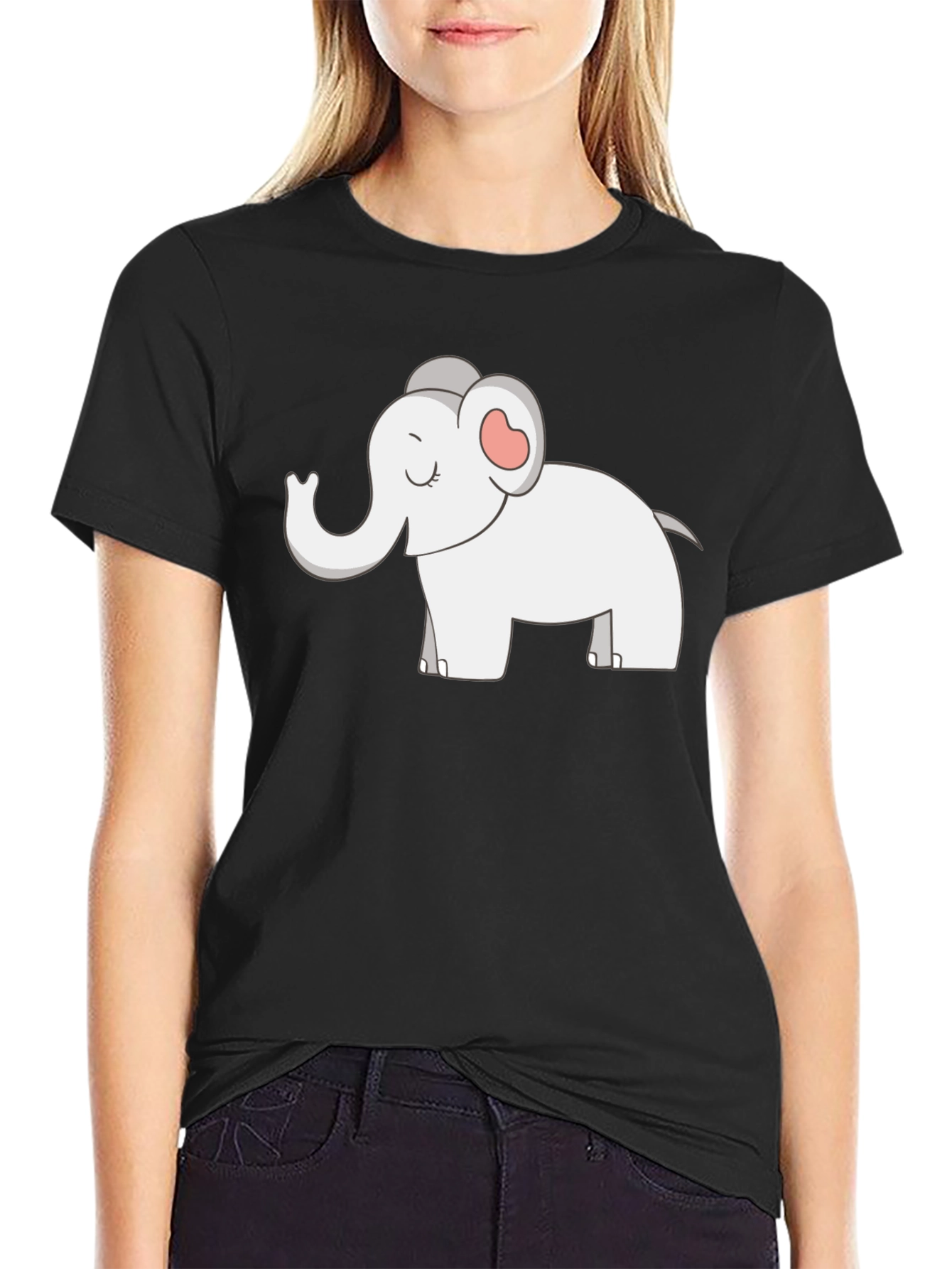 Black Elephant Graphic T-Shirt - Cute Cartoon Design view 2