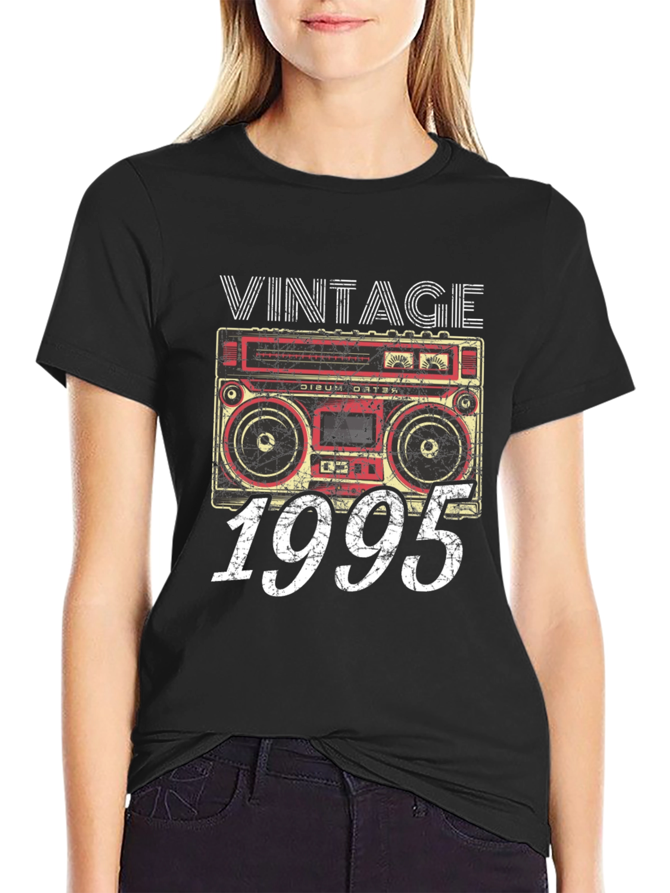 Black Vintage 1995 Cassette Player Graphic T-Shirt view 2