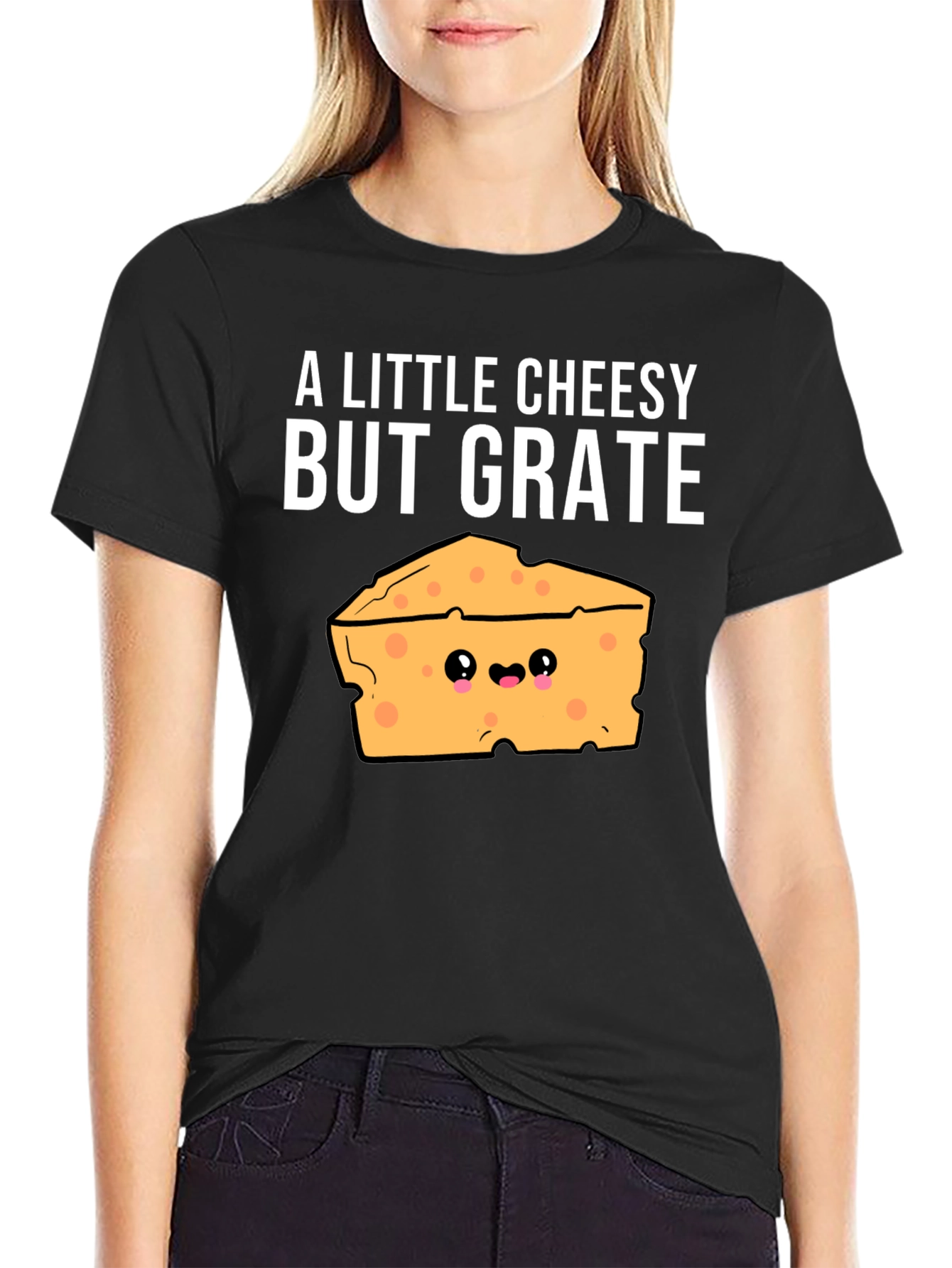 Black Cheesy Pun T-Shirt - A Little Cheesy But Grate! view 2