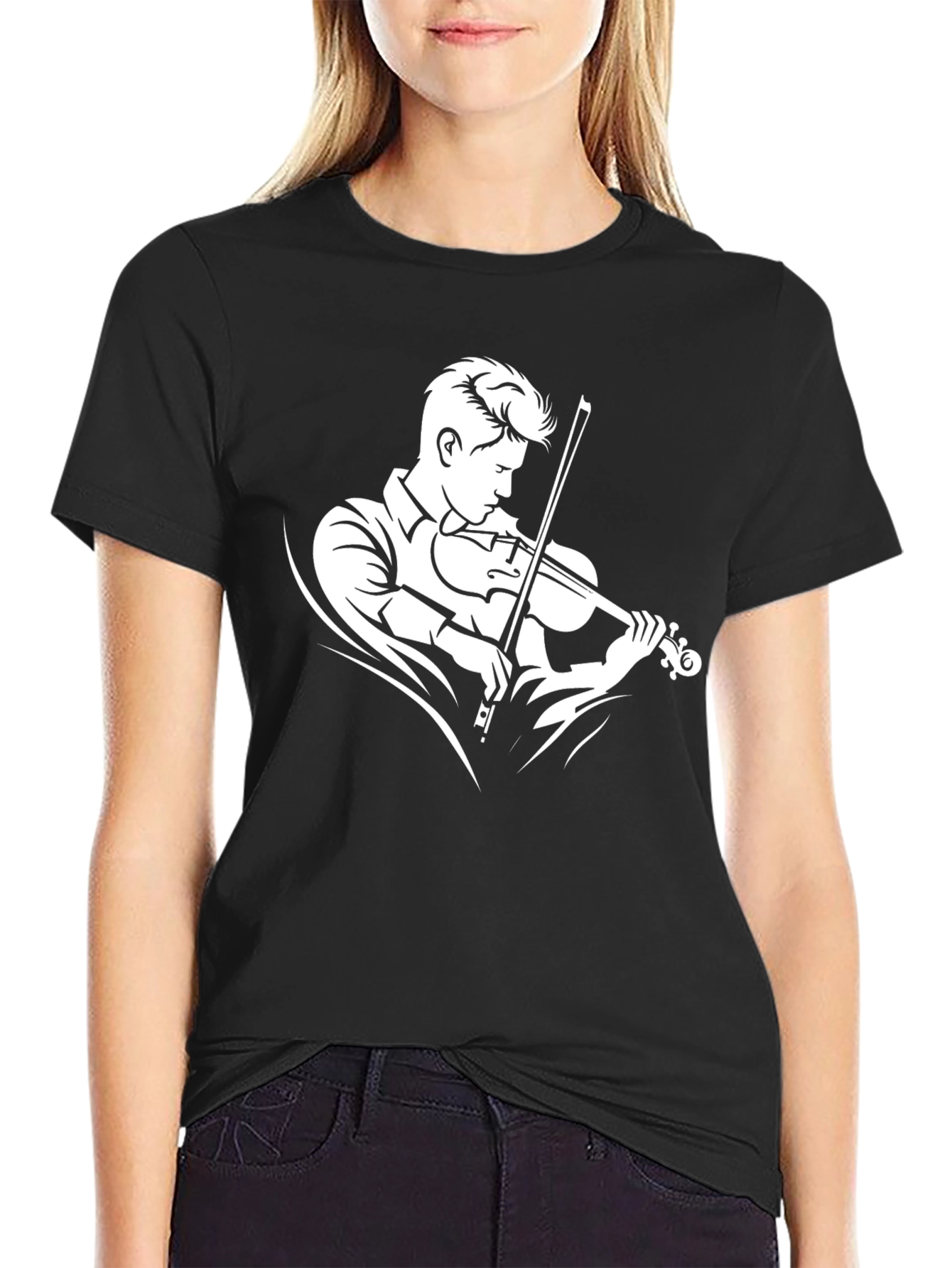 Violinist Graphic Tee - Black Cotton T-Shirt - 2