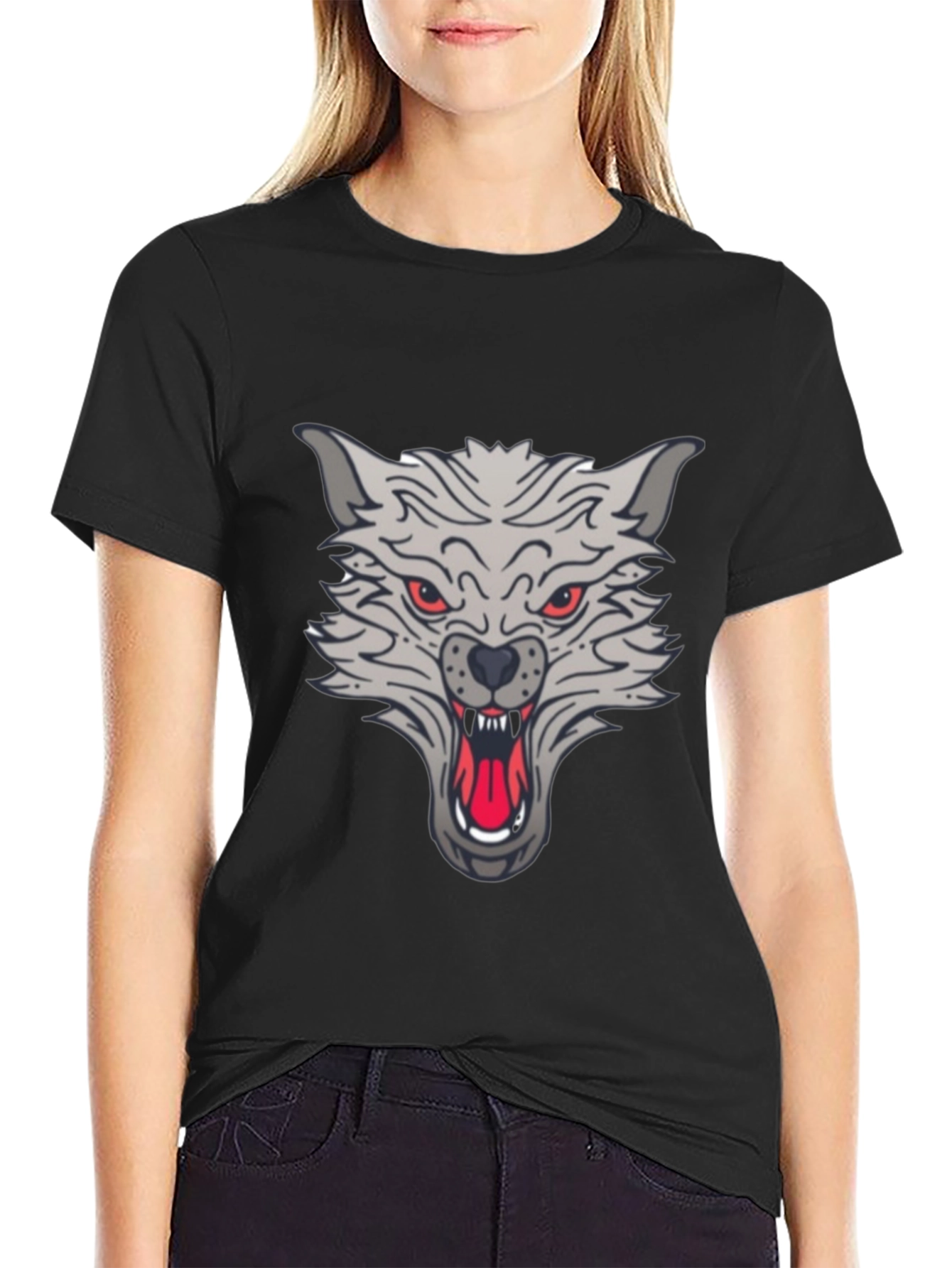 Black Men's Black Wolf Graphic T-Shirt view 2