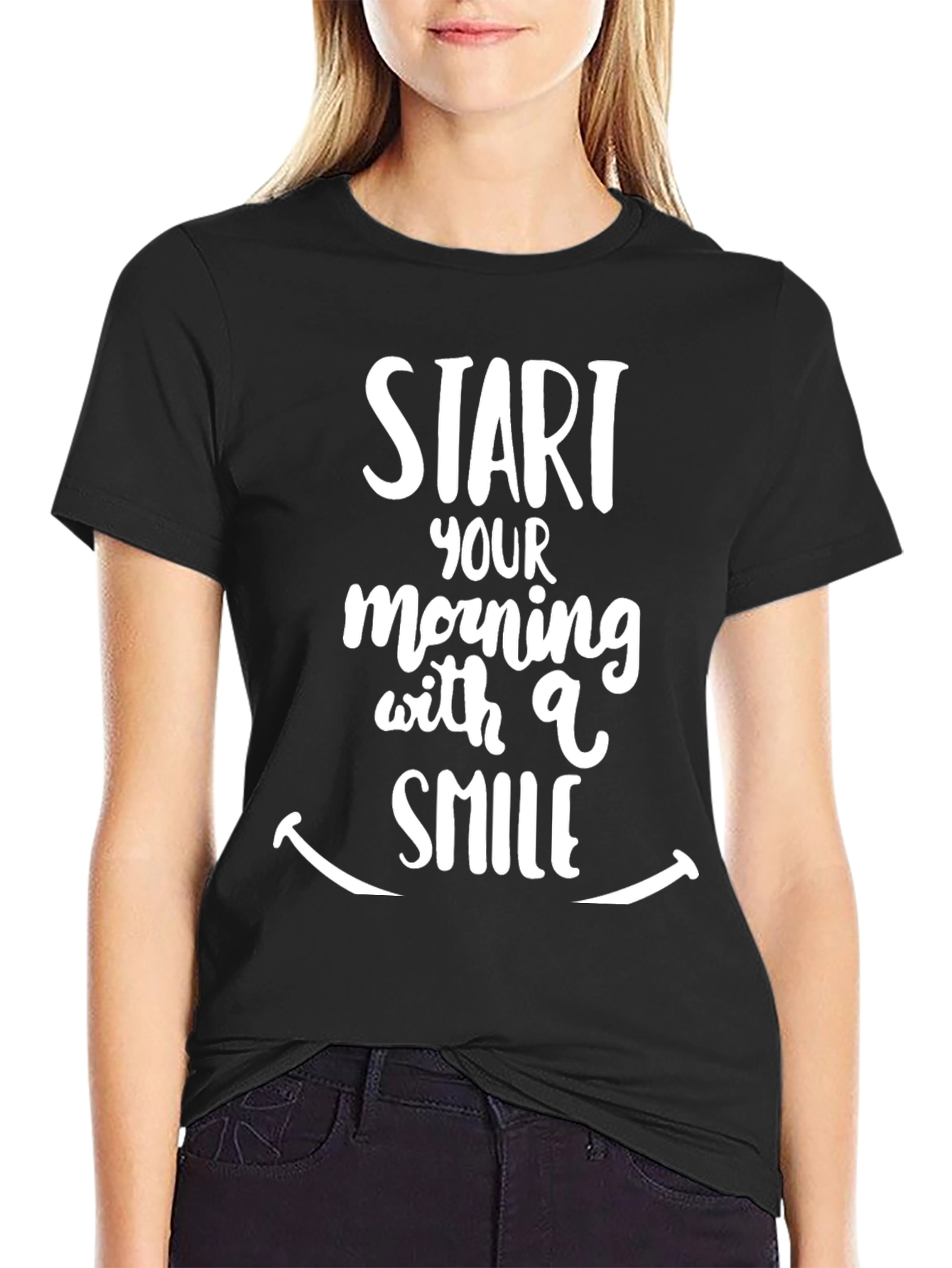 Black Start Your Morning With A Smile Graphic Tee view 2