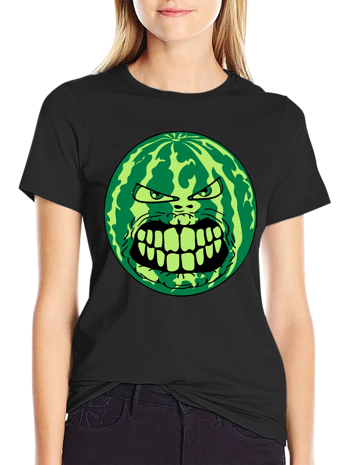 Black Angry Watermelon Graphic Tee - Black Cotton Blend view 2