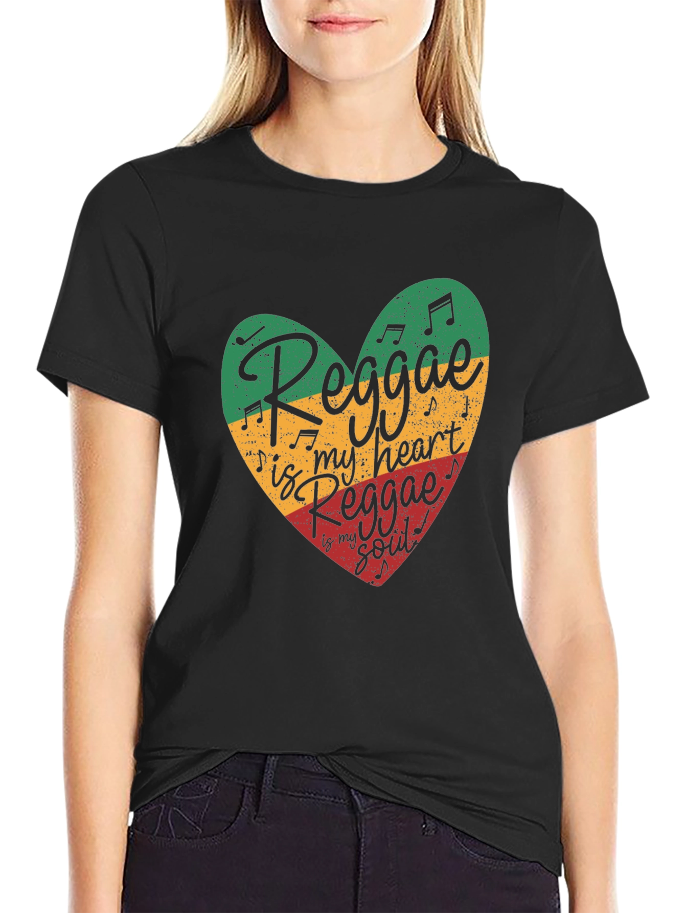 Black Reggae Heart T-Shirt - Music Lover Tee view 2