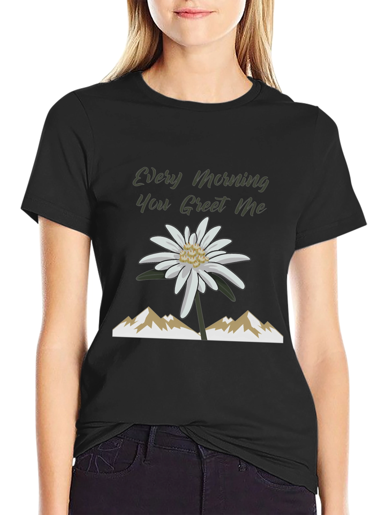 Black Every Morning Tee: Mountain Flower Graphic view 2