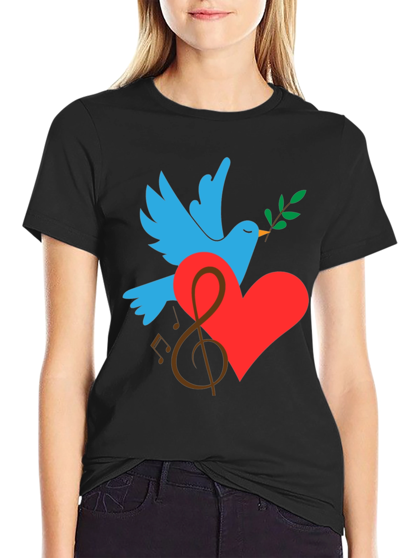 Black Peace Dove Graphic Print Black T-Shirt view 2