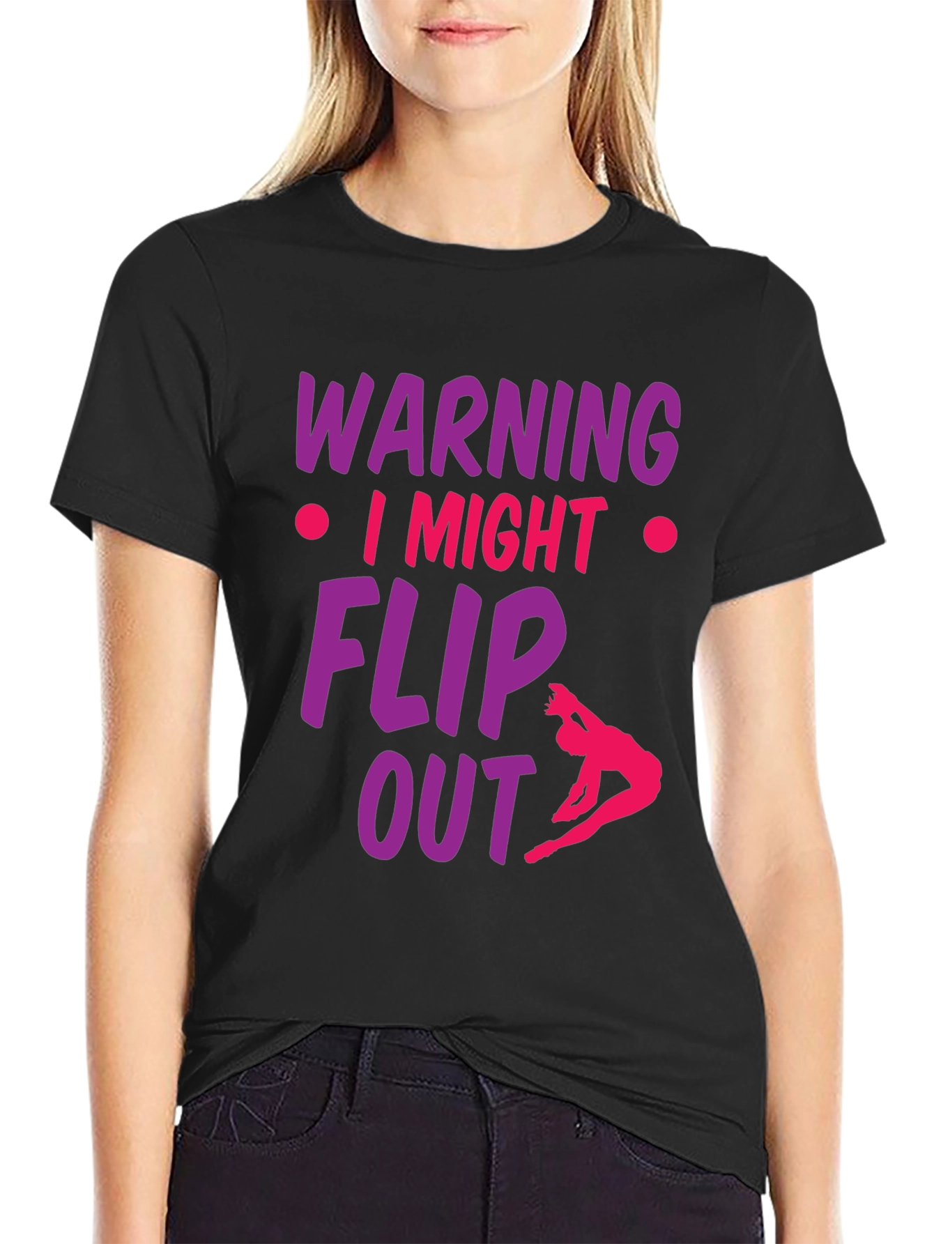 Black Warning I Might Flip Out Gymnast T-Shirt view 2