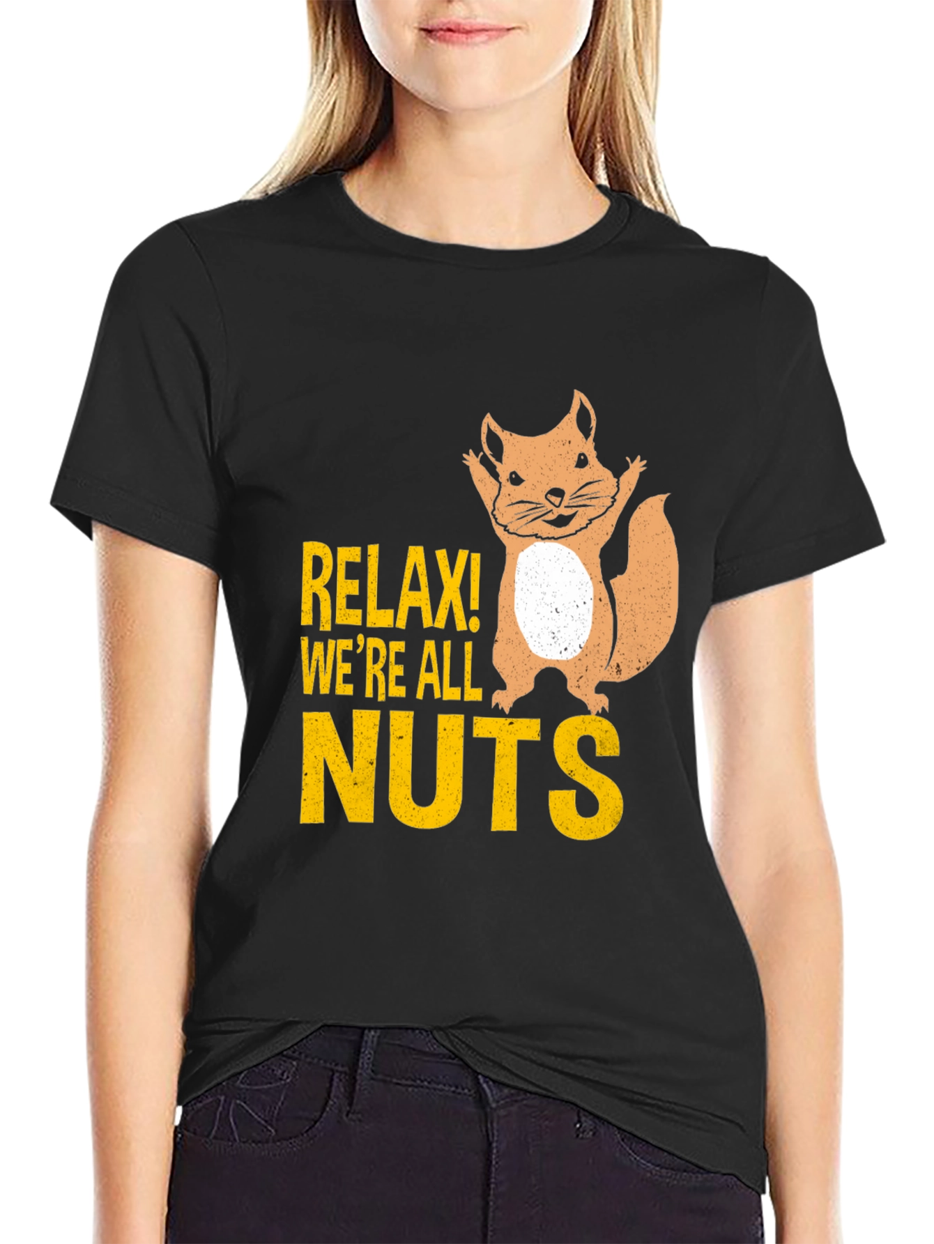 Black Relax! We're All Nuts Graphic Tee - Black view 2