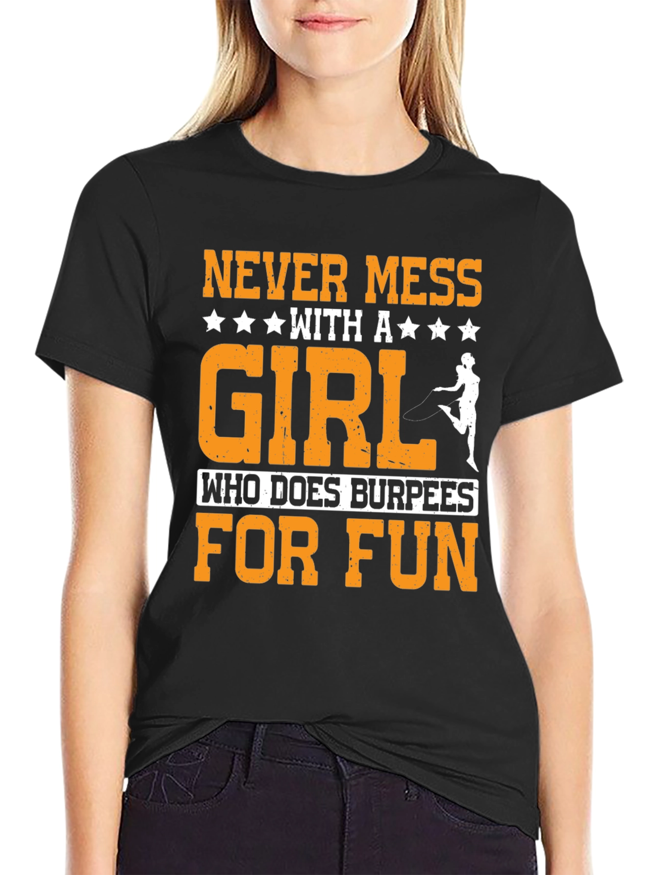 Black Never Mess with Burpees Girl T-Shirt view 2