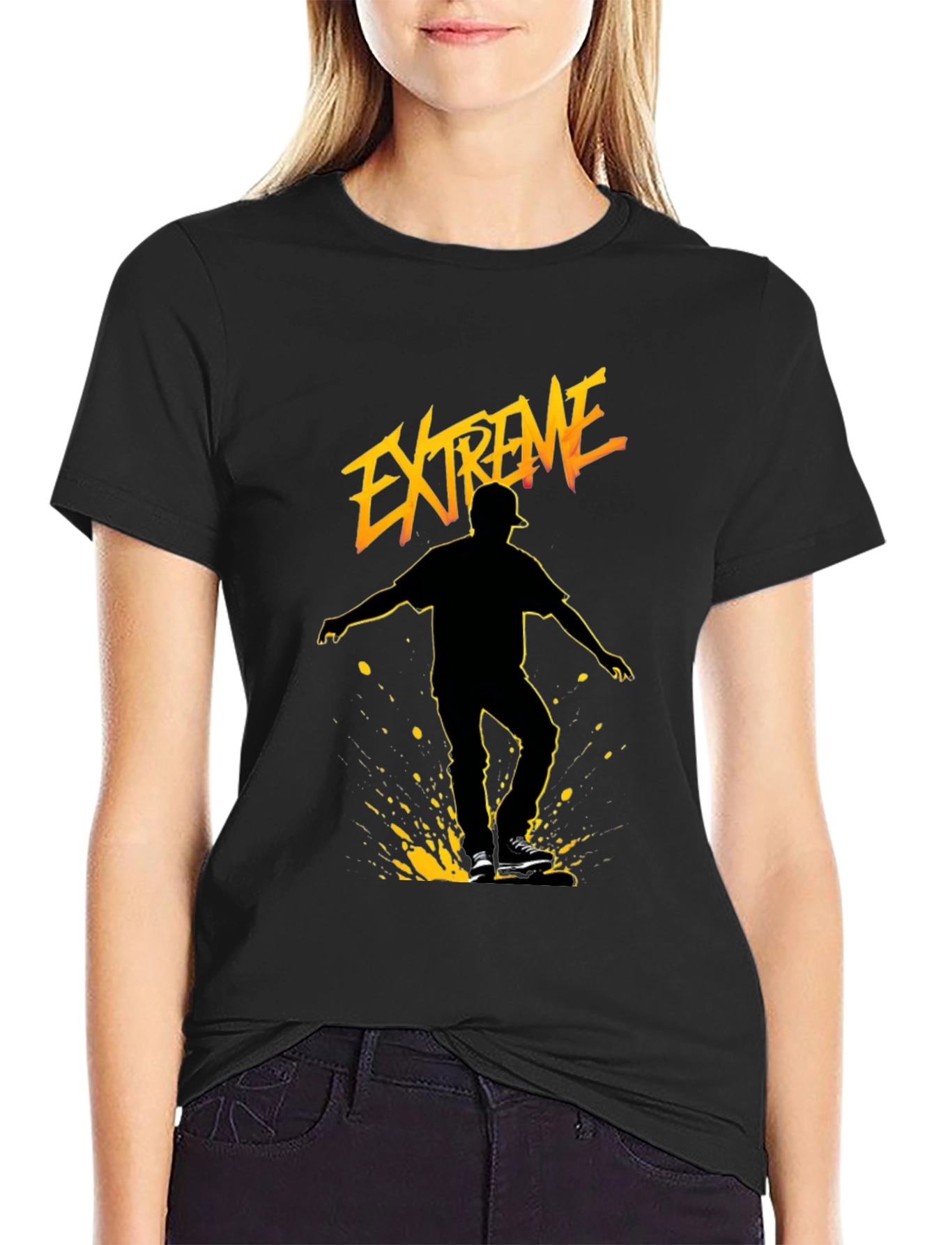 Black Extreme Skater Graphic Tee - Black Cotton Blend view 2