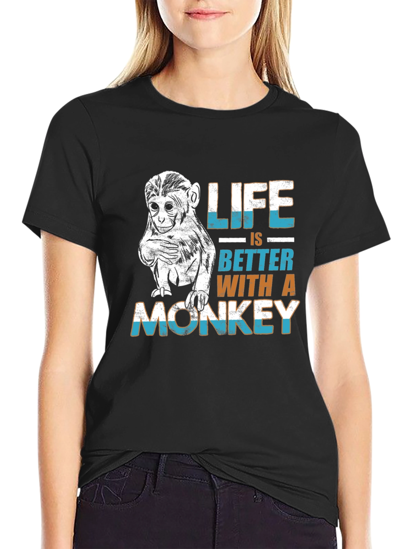 Black Life is Better Monkey Graphic Tee view 2