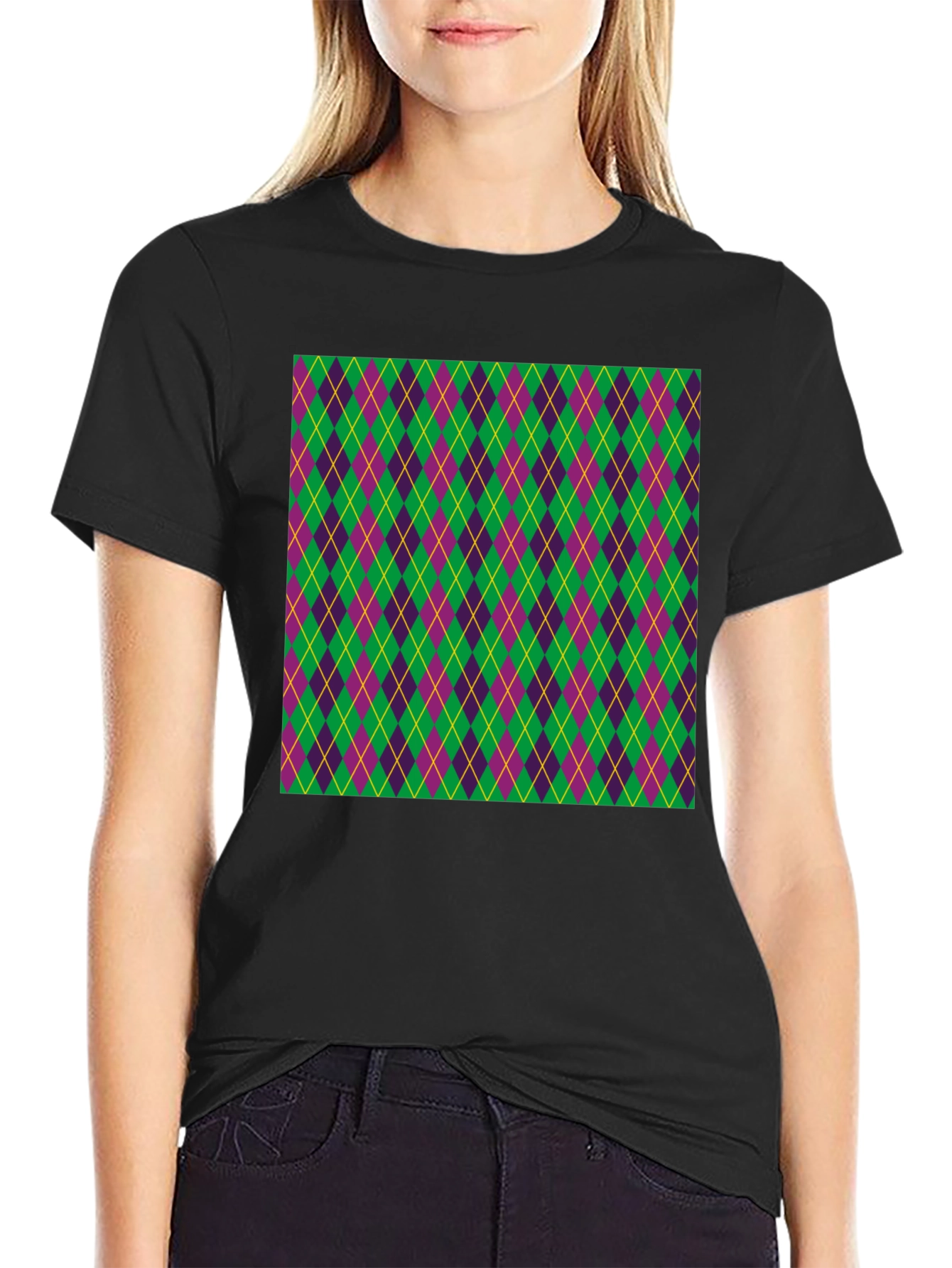 Black Mardi Gras Argyle T-Shirt, Festival Fashion view 2